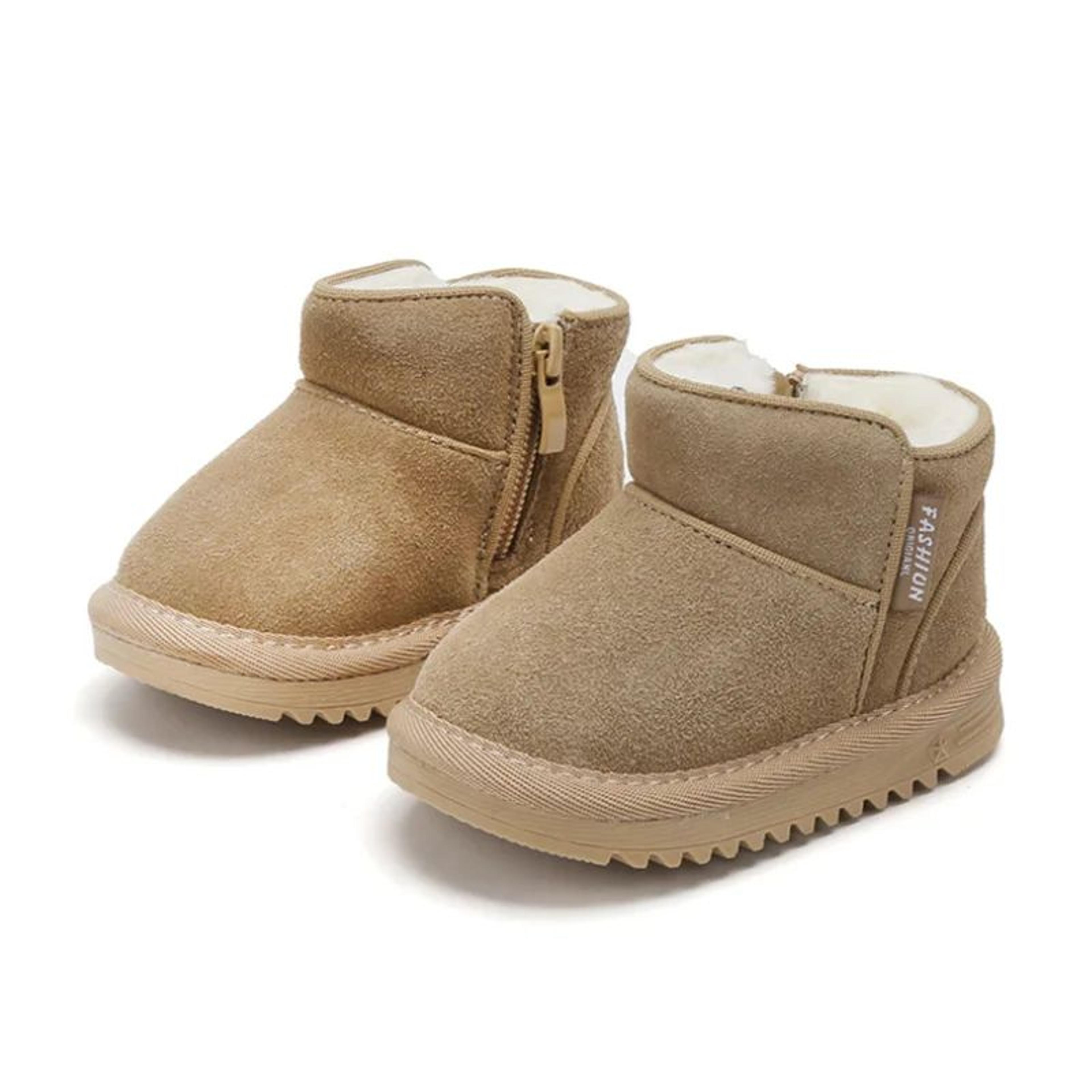 warm plush leather baby snow boots with side zipper and soft sole