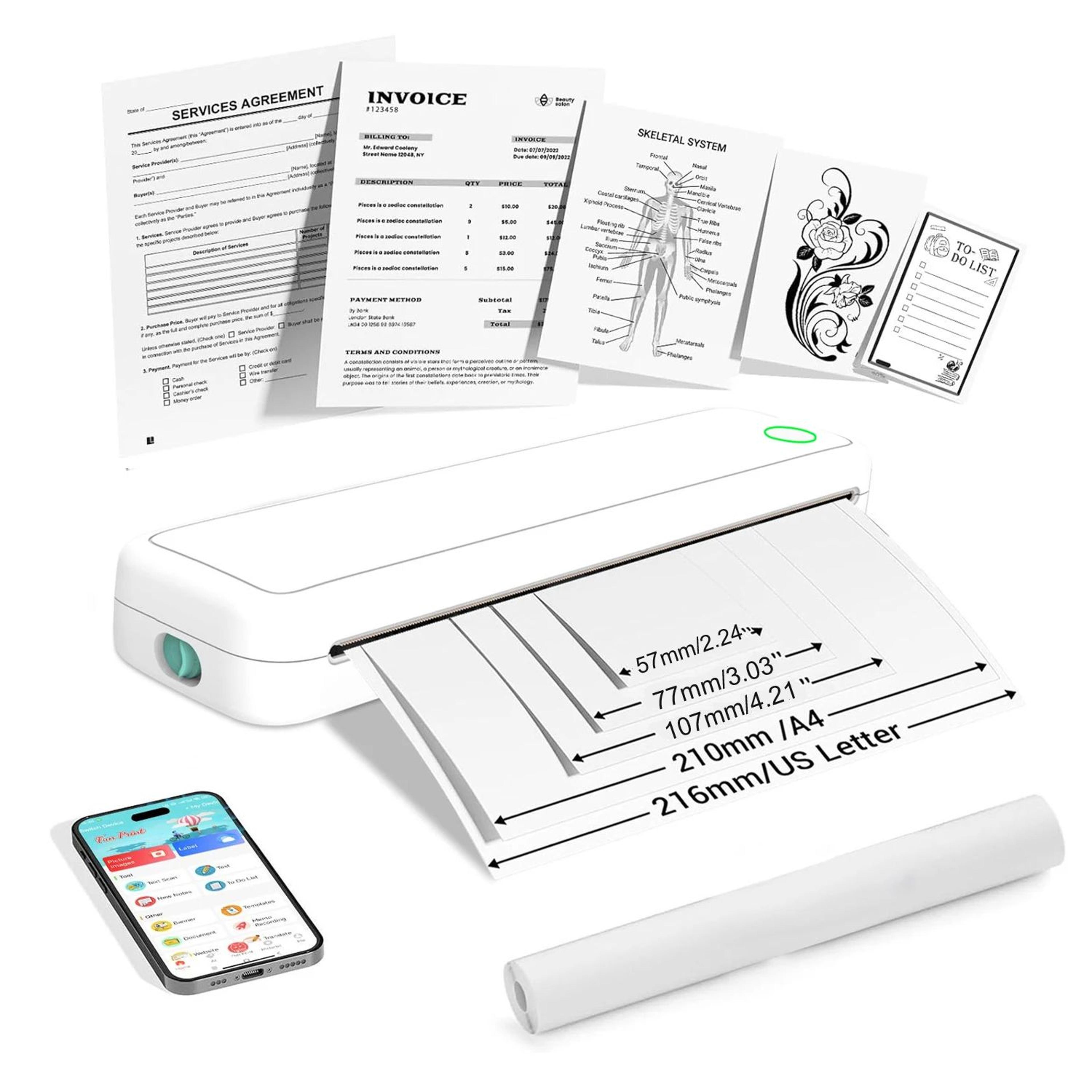 wireless a4 inkless portable thermal printer for phones and laptops