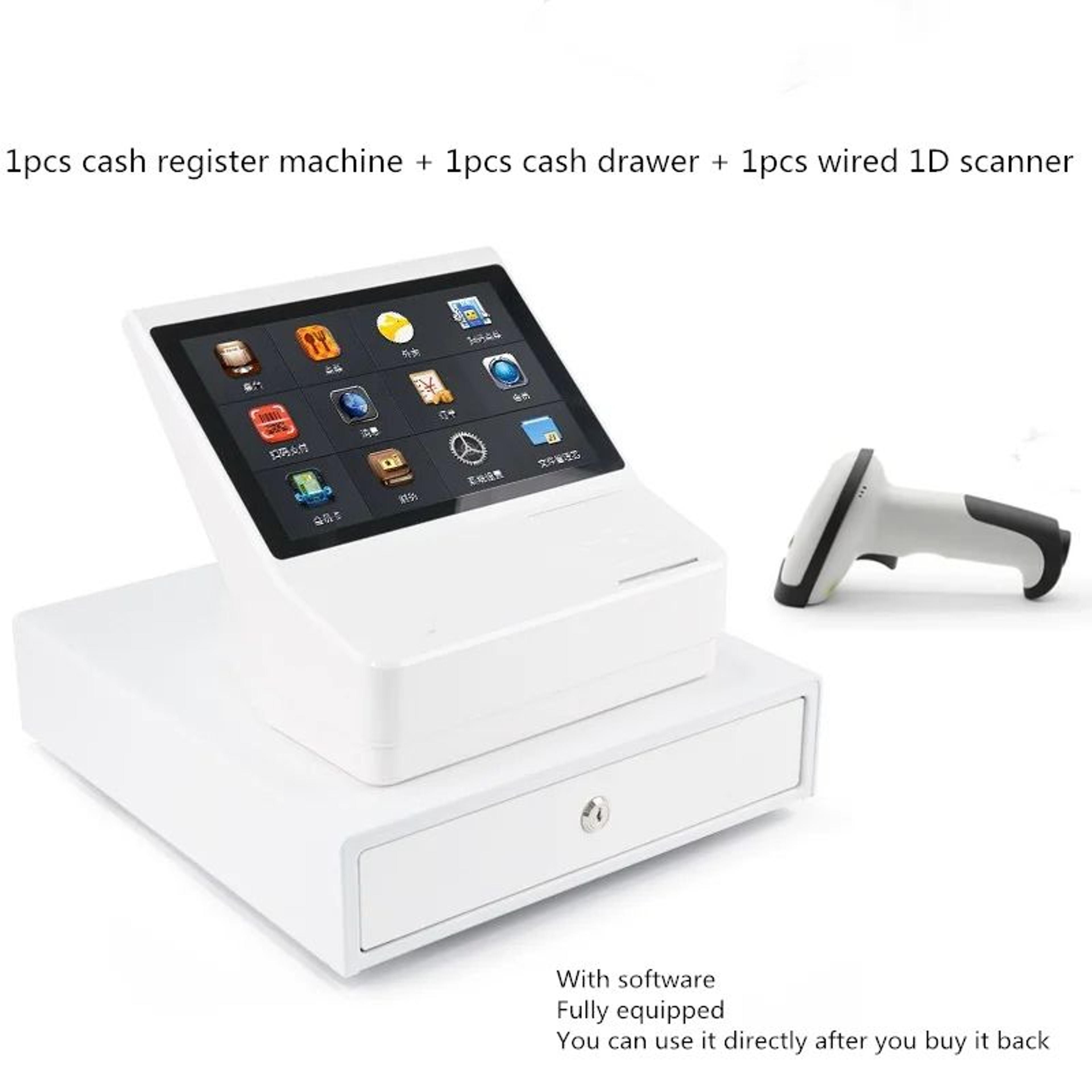 10 inch android touchscreen pos cash register with scanner and cash drawer