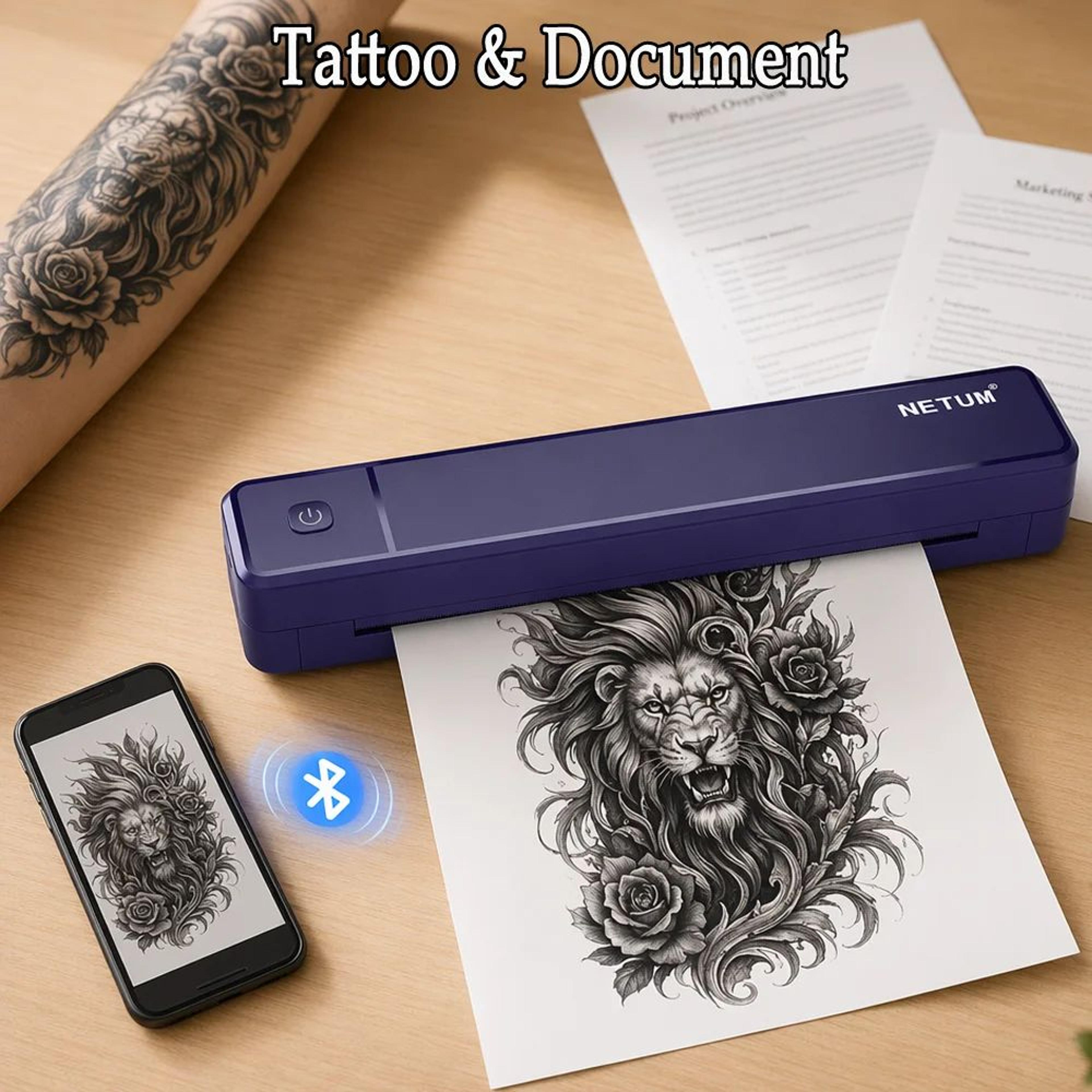 portable a4 bluetooth thermal printer for documents and tattoo stencil