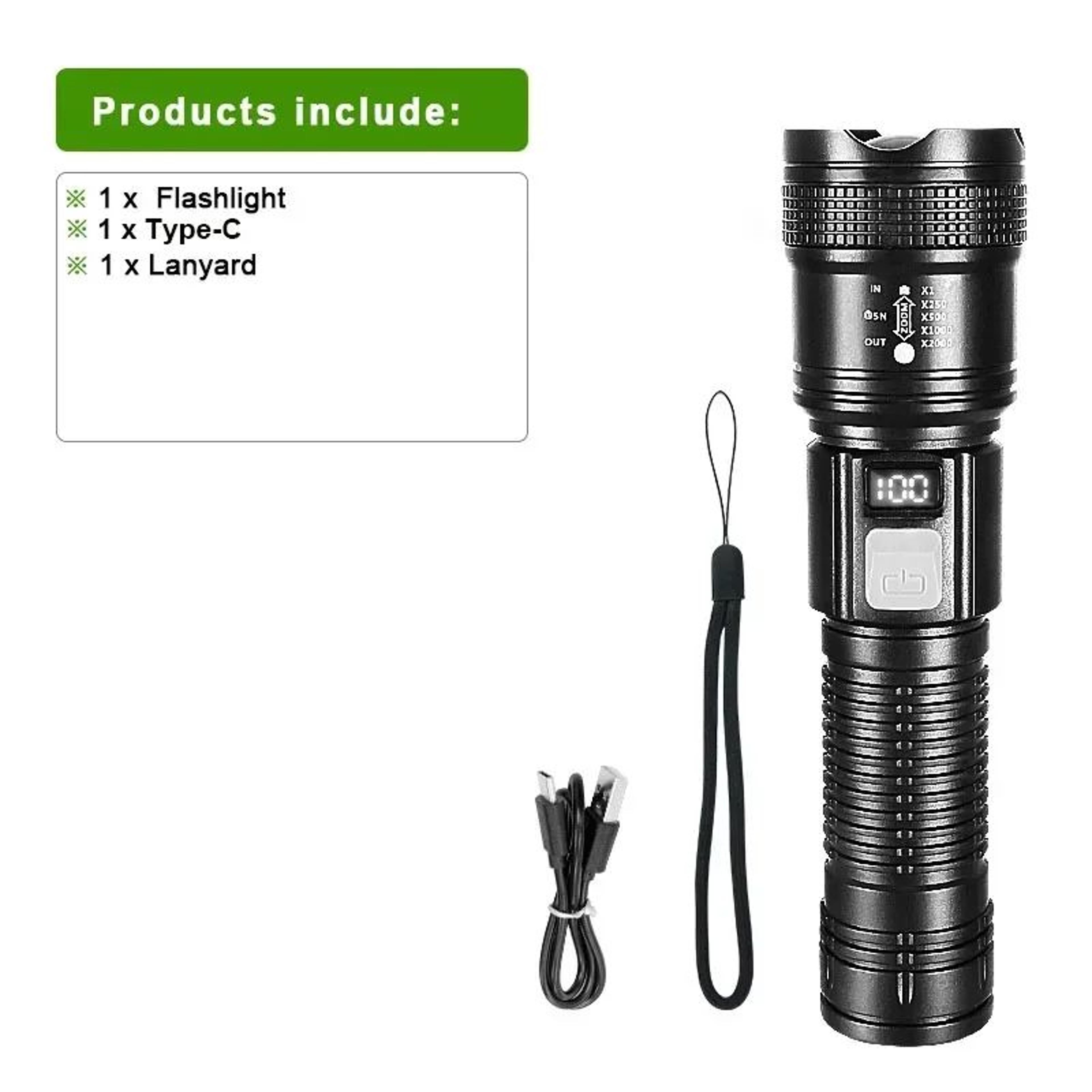 homefish zoom flashlight with digital display for outdoor camping