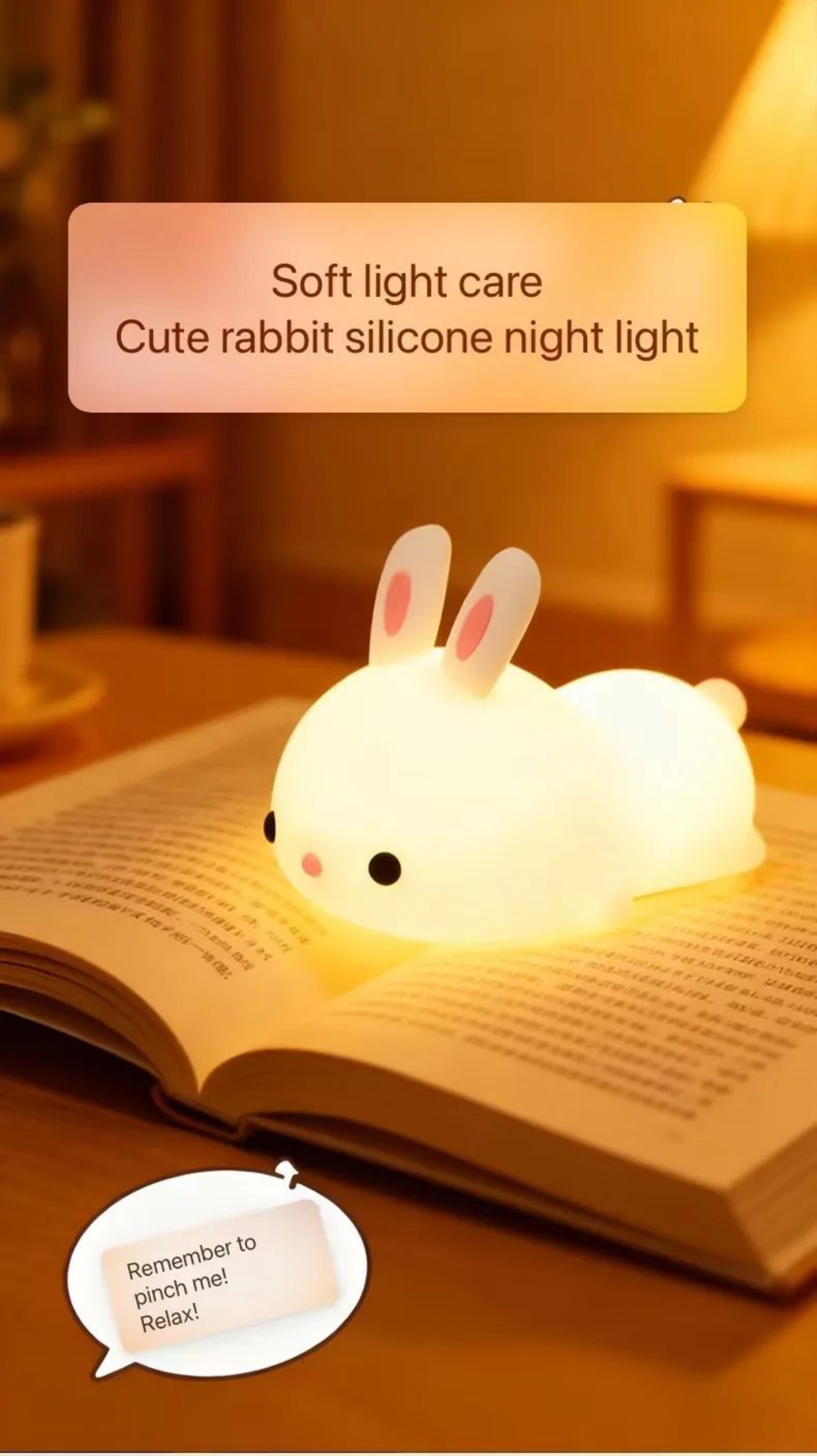 rechargeable silicone bunny night light with touch control and rgb colors