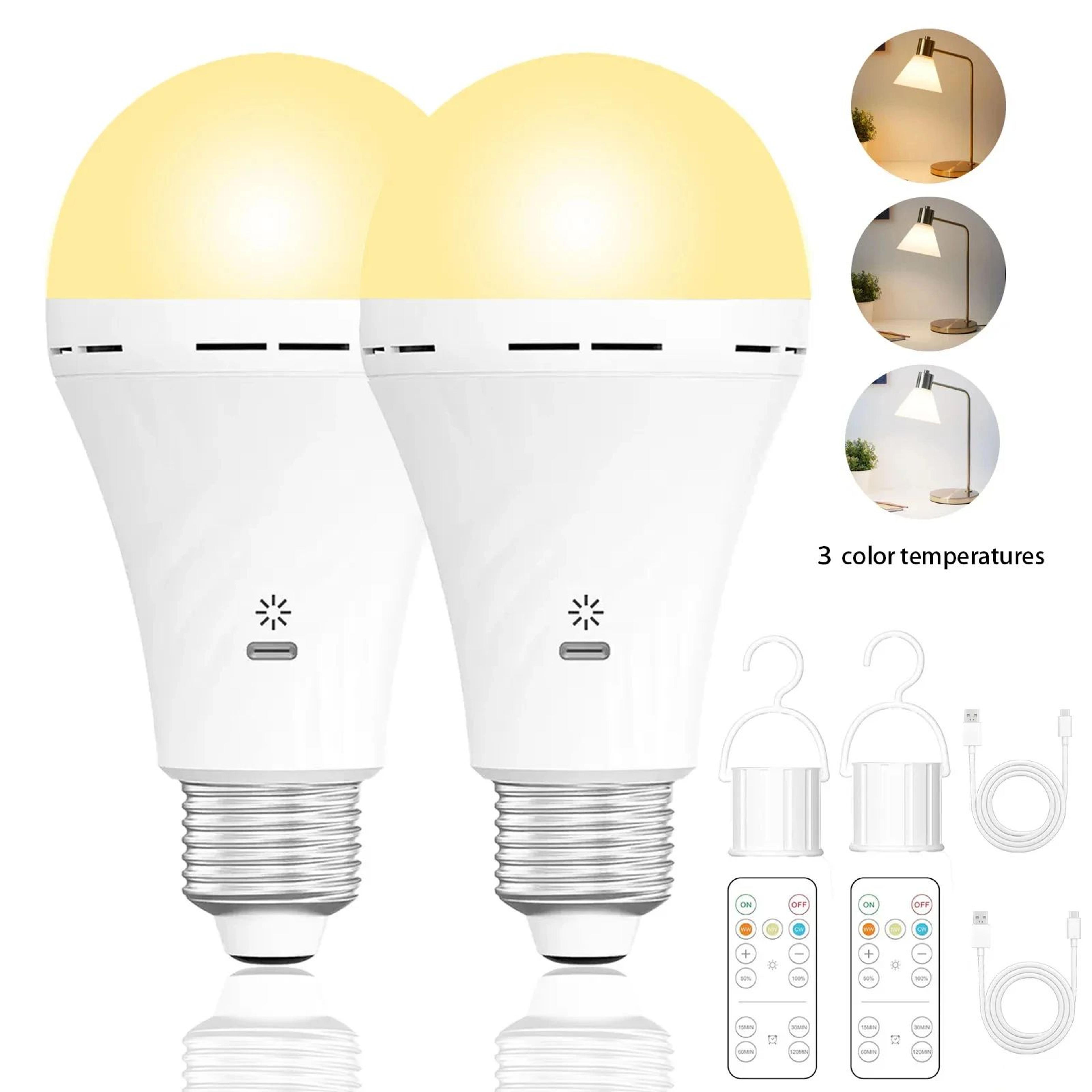 usb c rechargeable emergency bulb with remote and three light colors