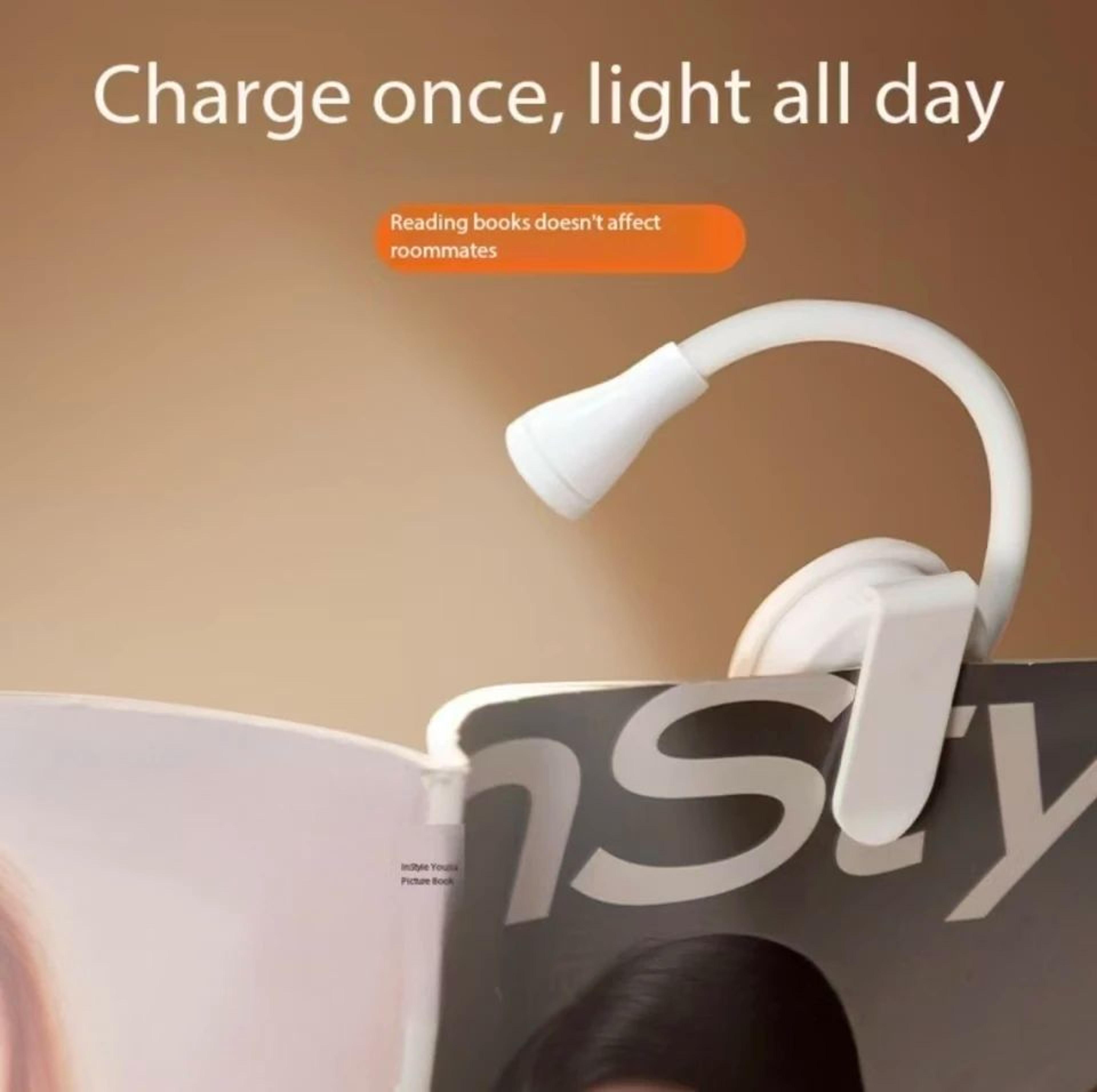 mini rechargeable led book light with three colors and adjustable clip
