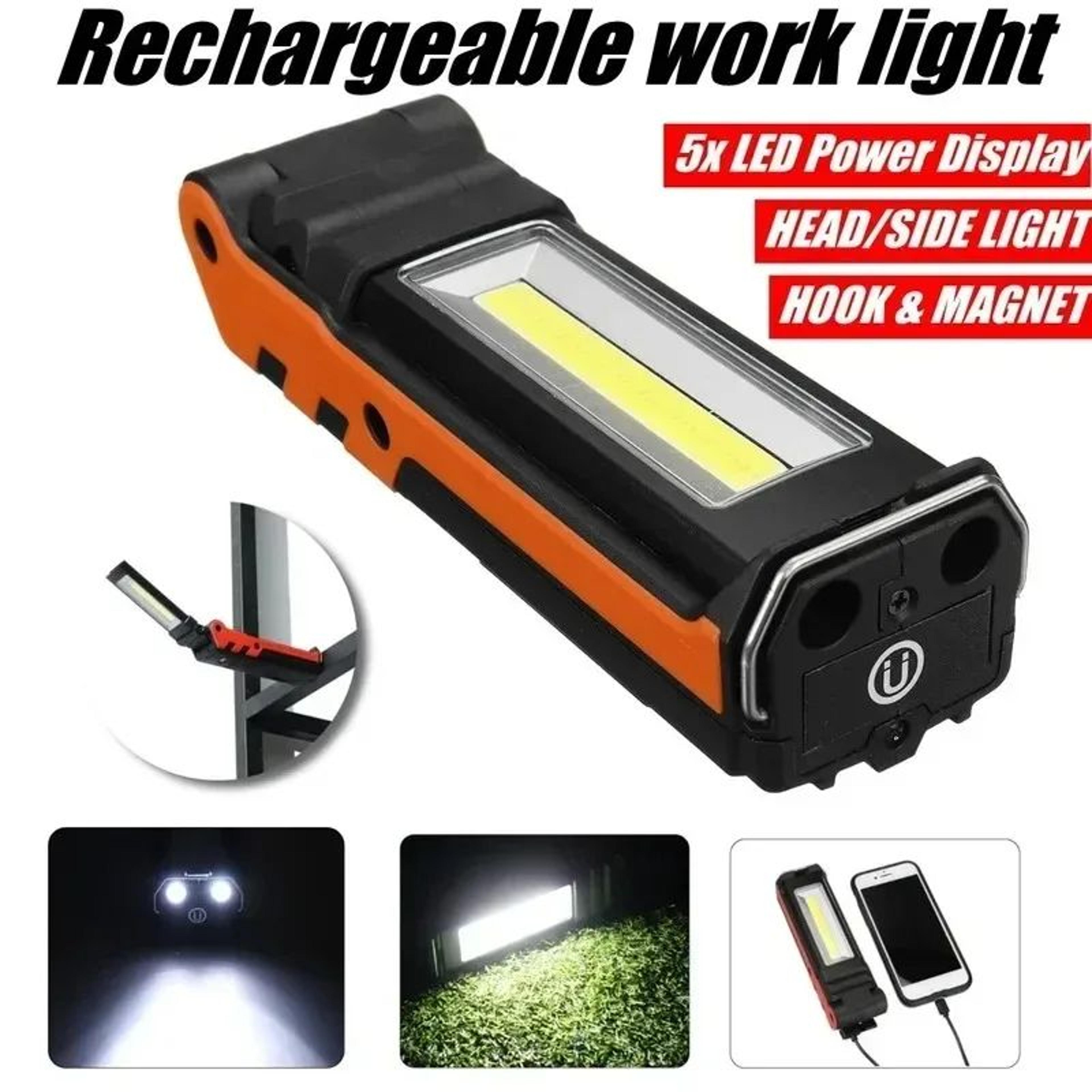 rechargeable cob led work light with magnet hook and power bank for car repair camping
