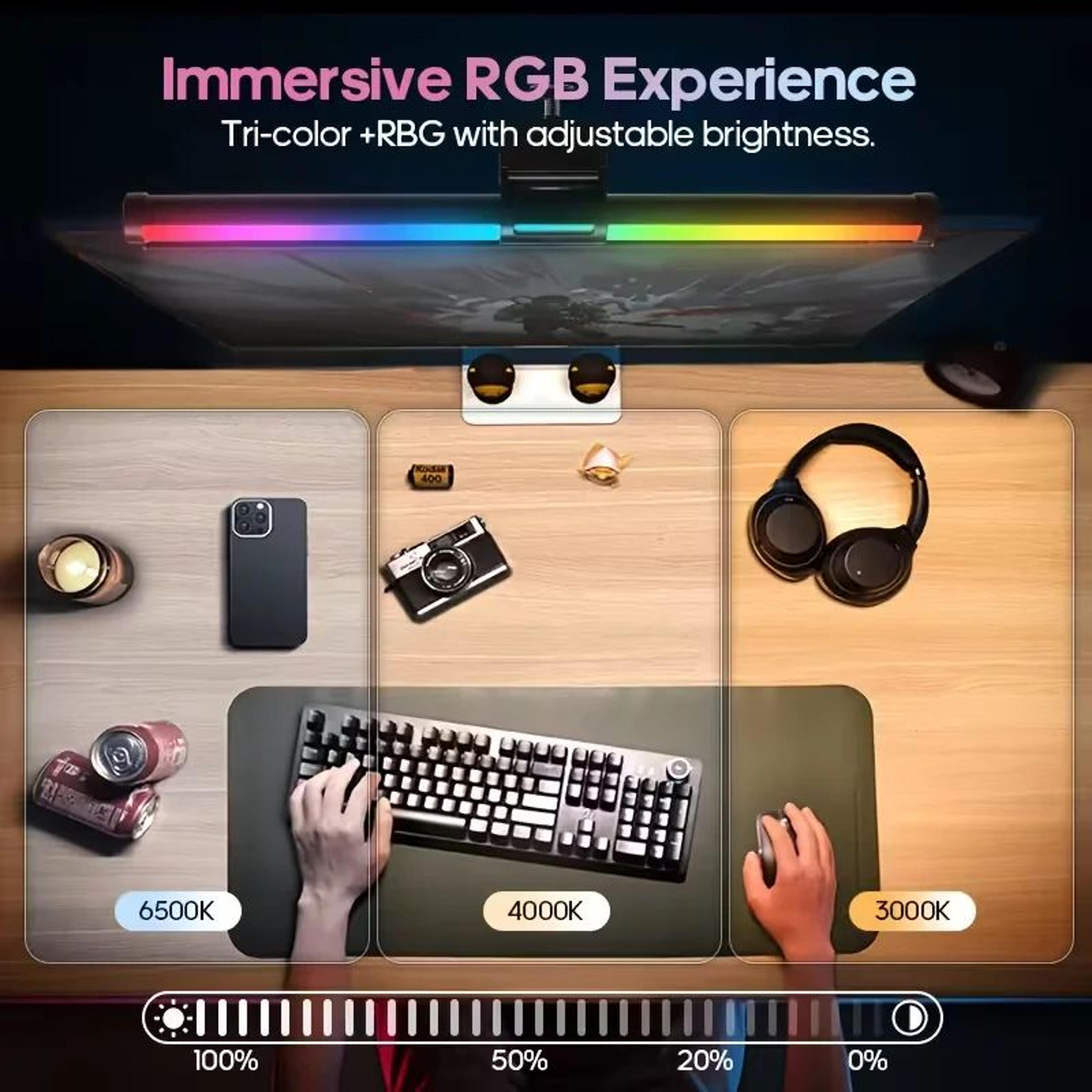 usb rgb led monitor light bar with dimming and adjustable color temperature