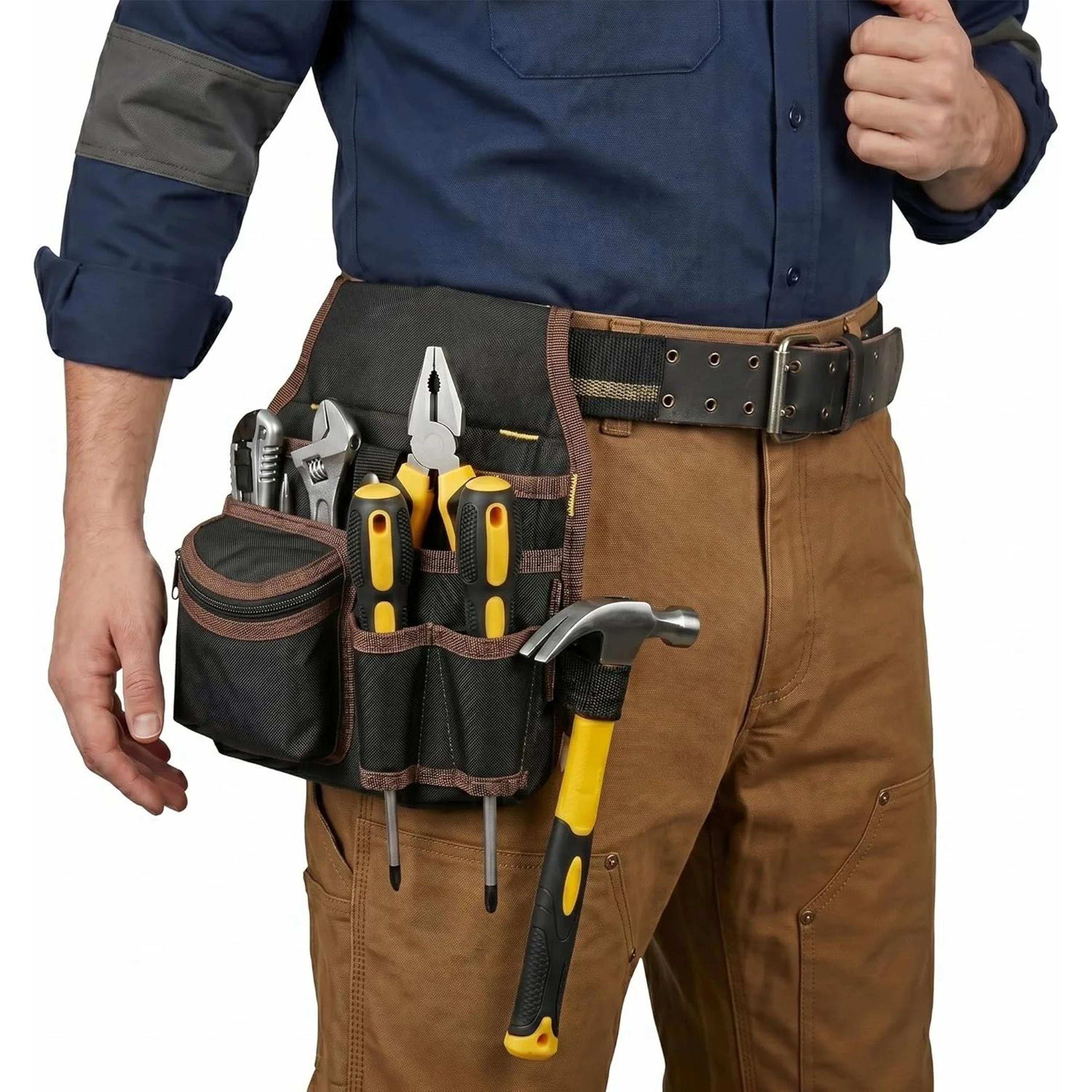 adjustable electrician tool belt with hammer holder and multiple pockets