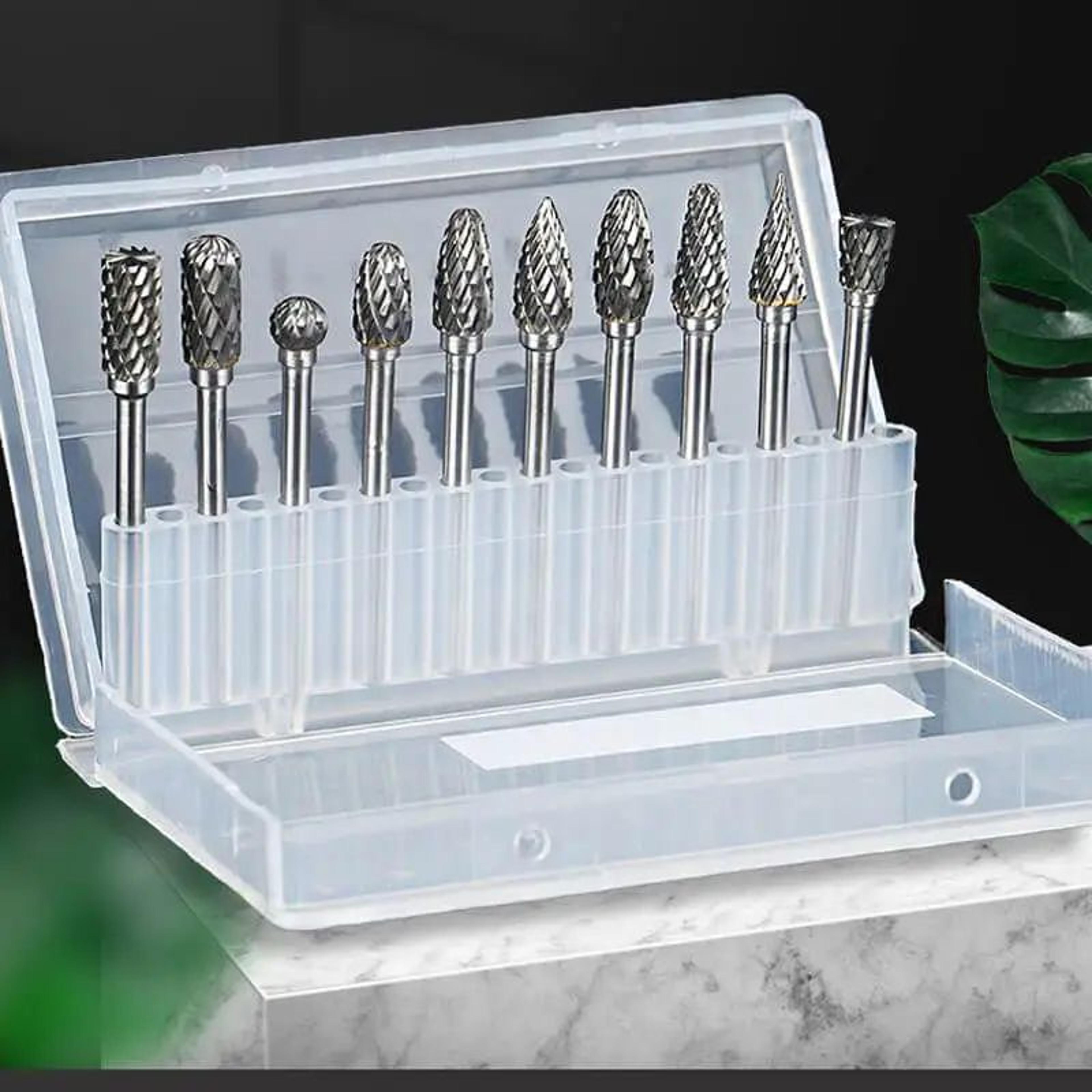 10 piece carbide rotary burr set with 3mm shank diamond cut