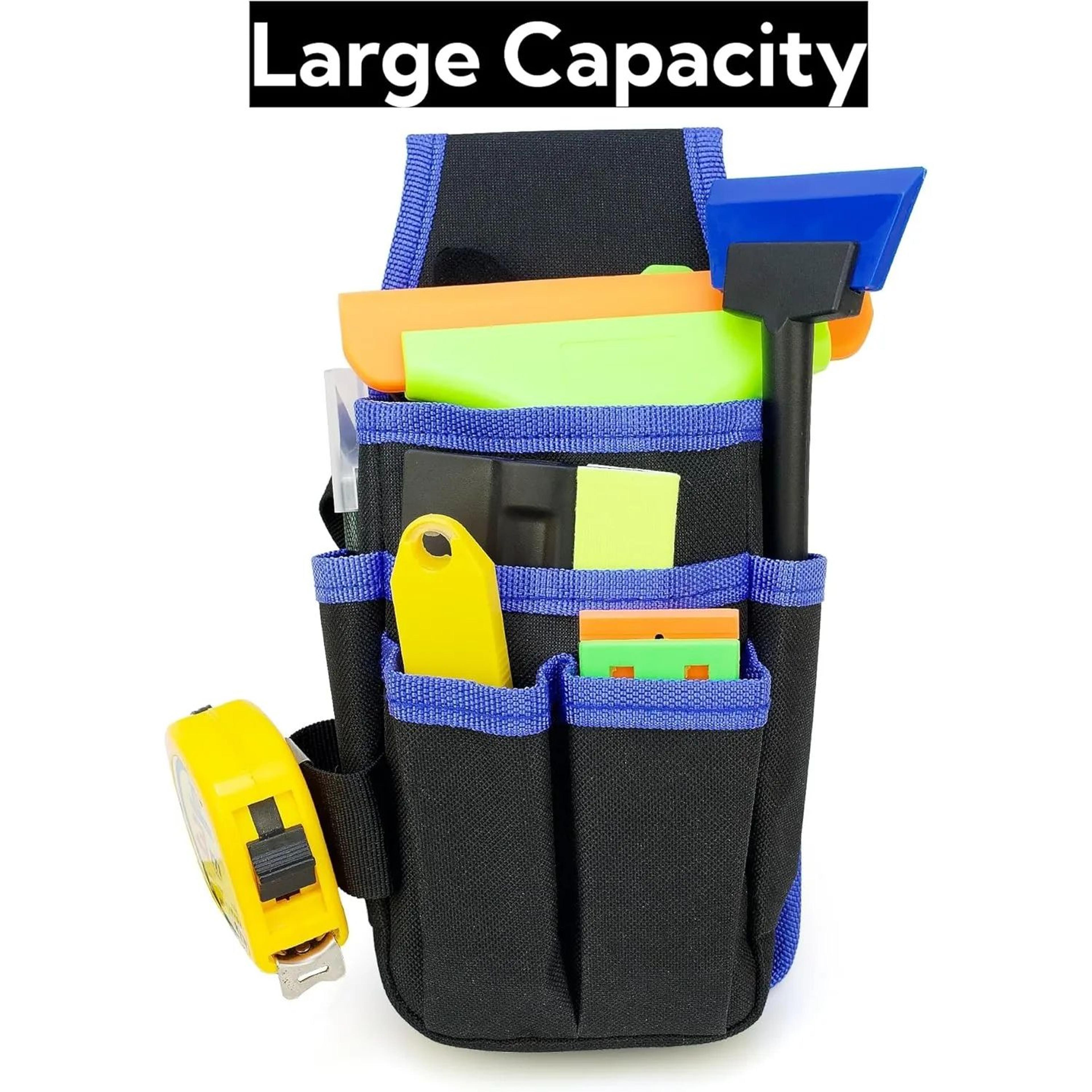 canvas electrician tool pouch with adjustable belt and six pockets