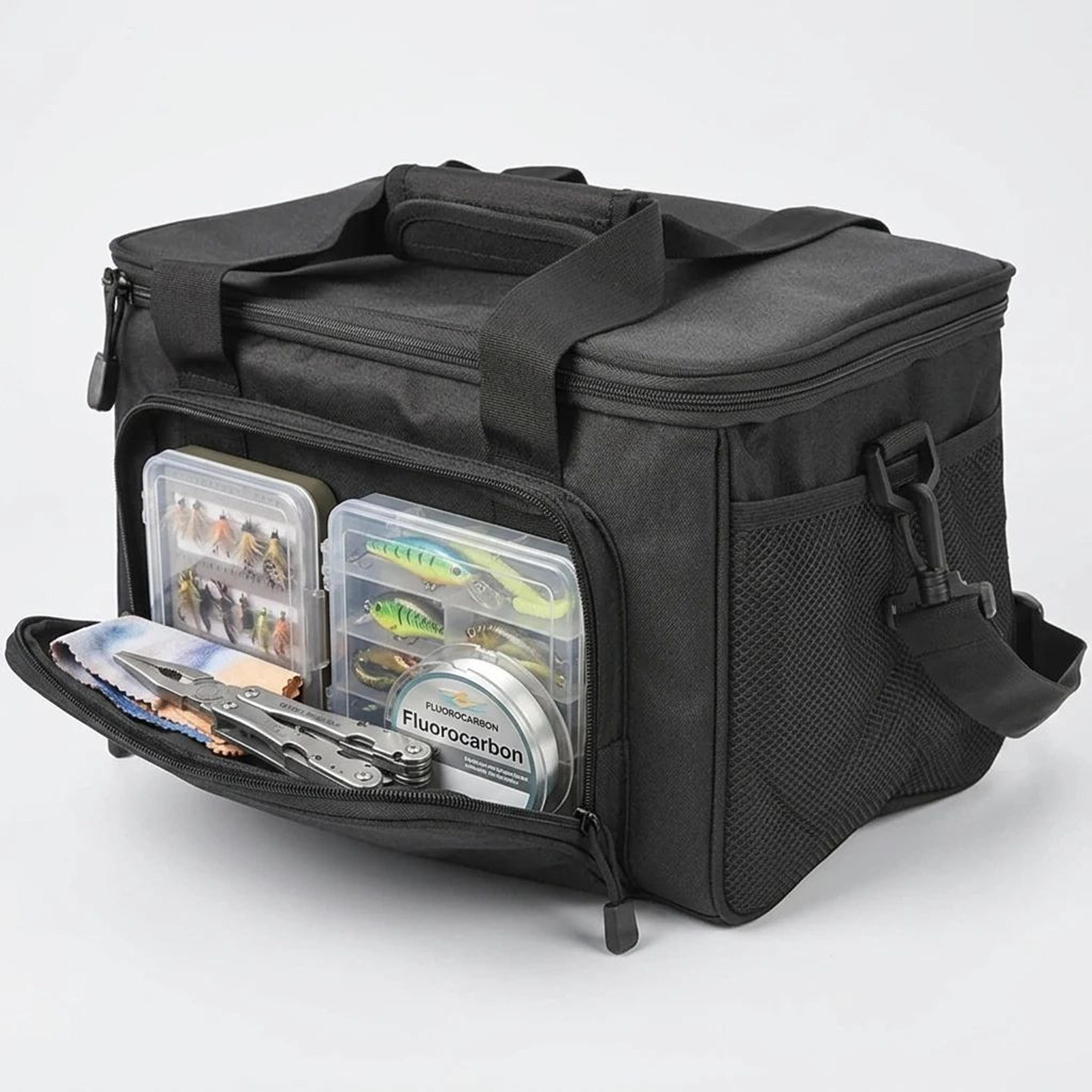 large capacity water resistant crossbody fishing tackle bag