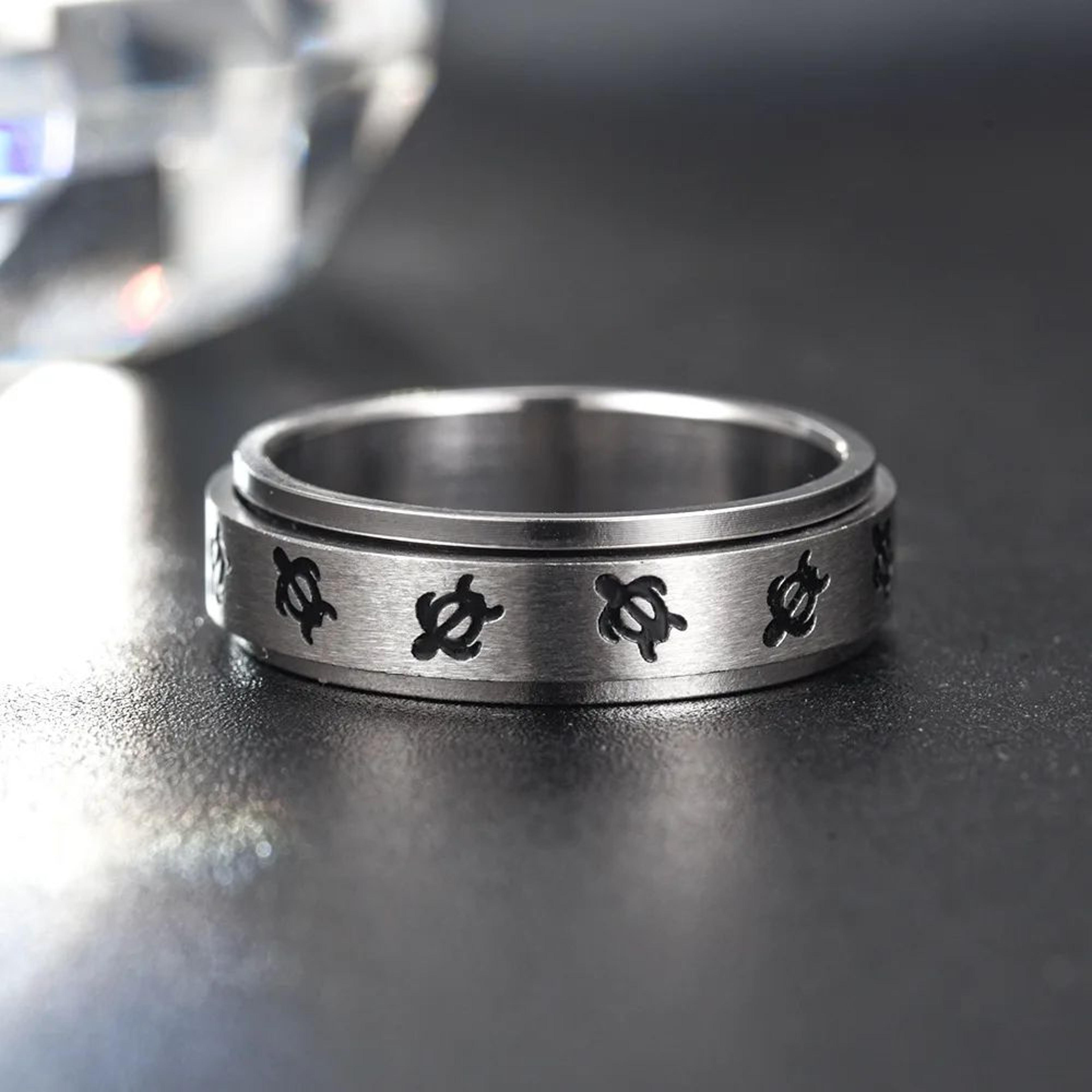 cute tortoise stainless steel spinning fidget ring