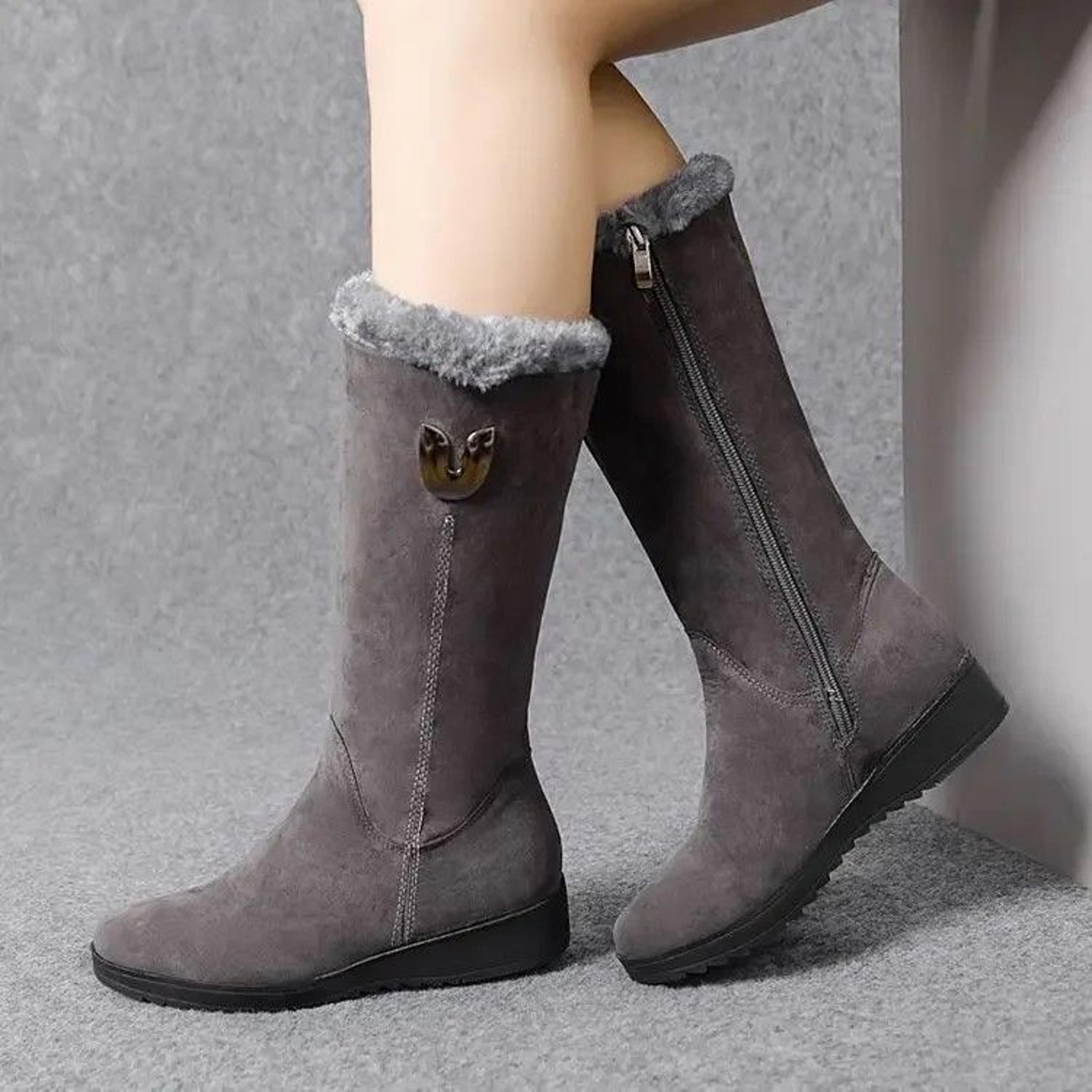 luxury mid-calf chunky fur winter boots for women