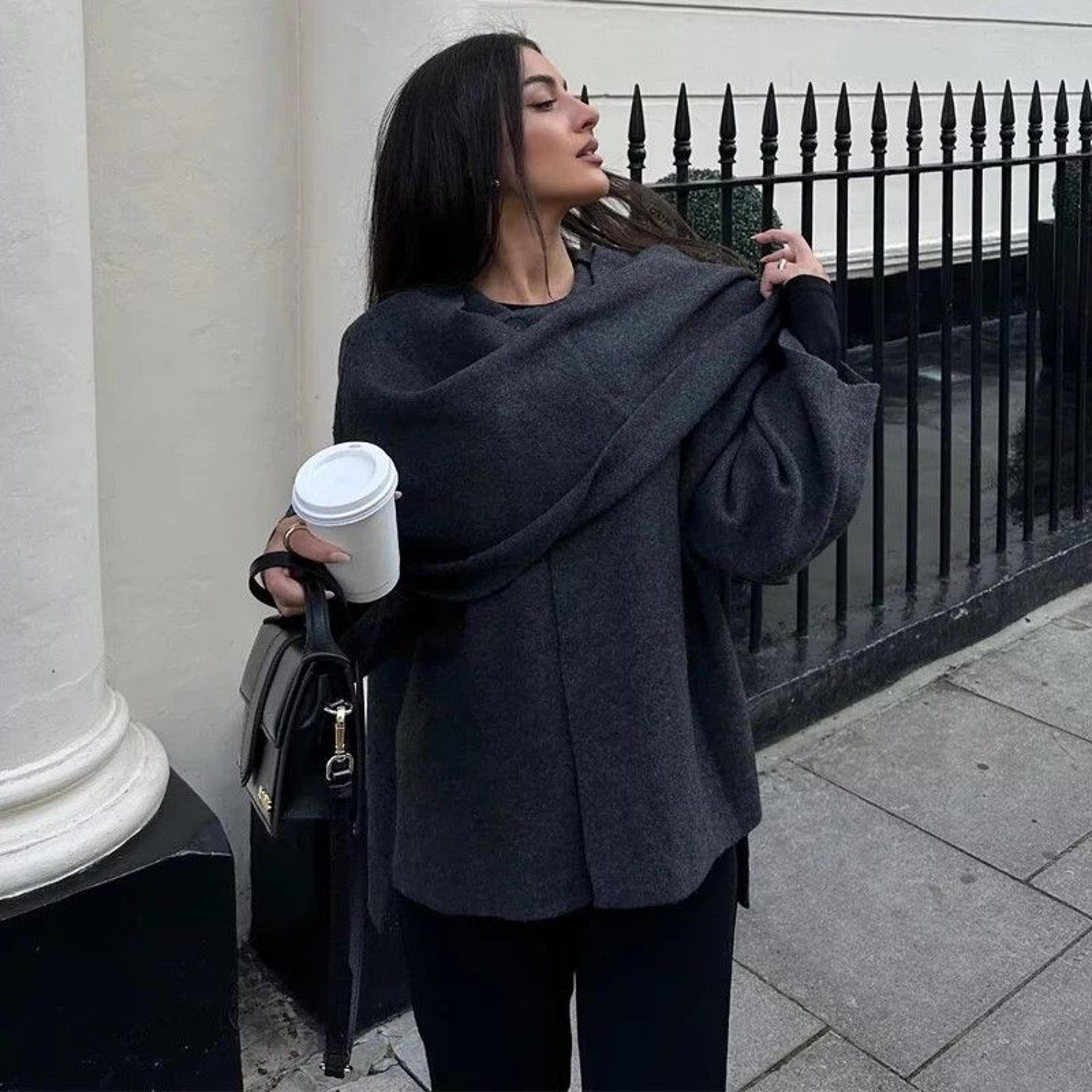 luxeshield asymmetric scarf plush winter coat, warm padded long-line jacket for women
