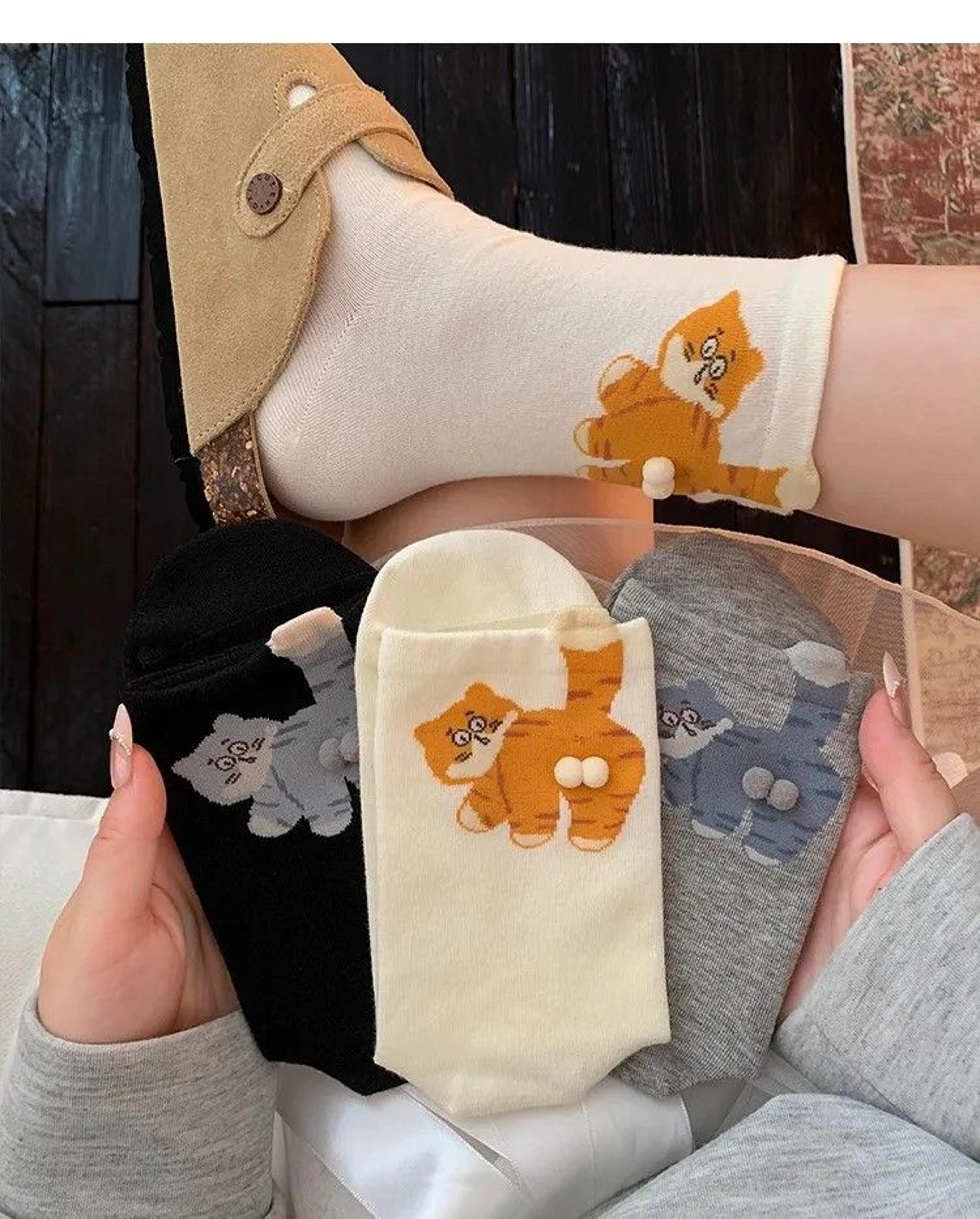 purrfect cat mid-tube socks – soft, sweat-absorbing couples pack