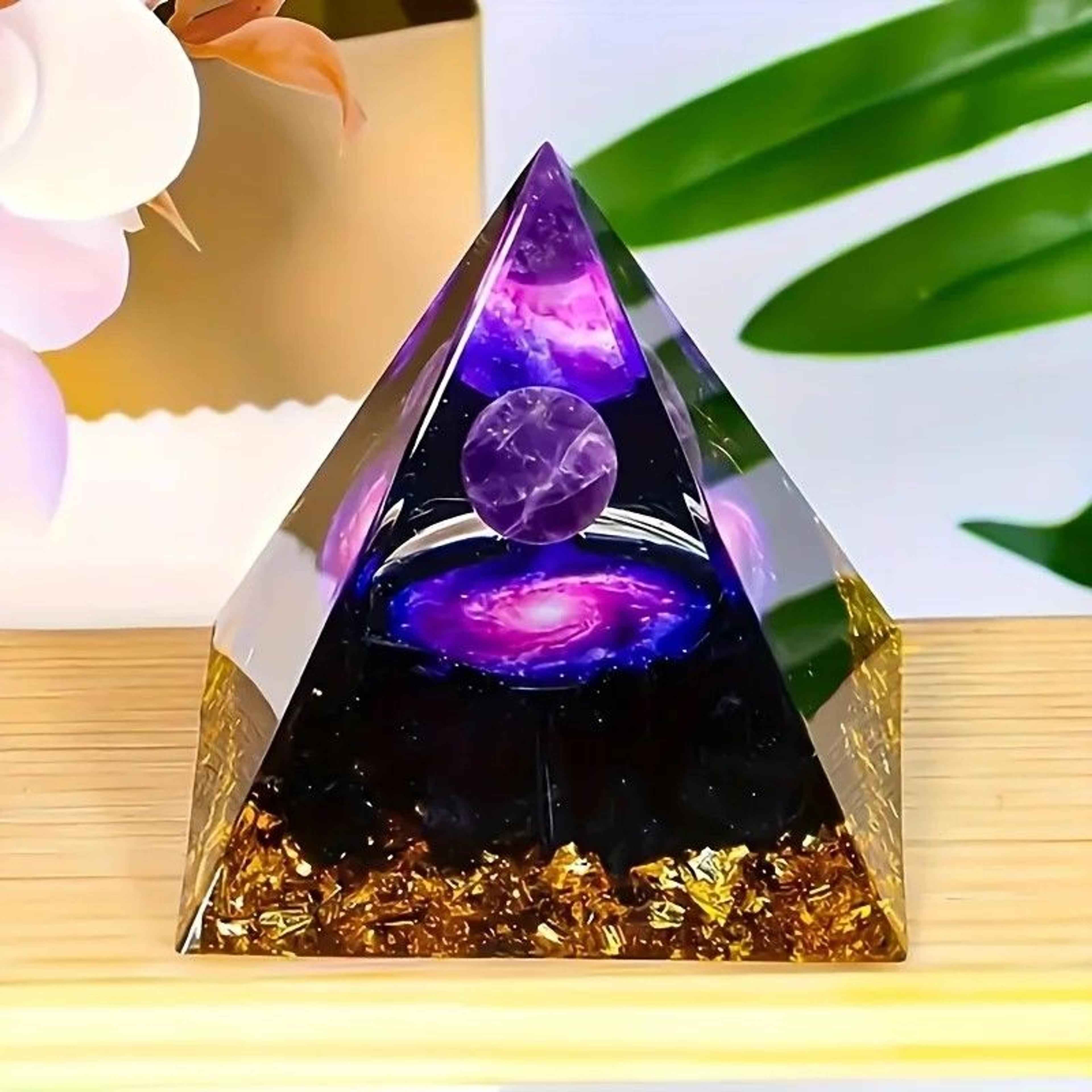 harmony sphere amethyst pyramid, stress relief & wealth-attract crystal decor