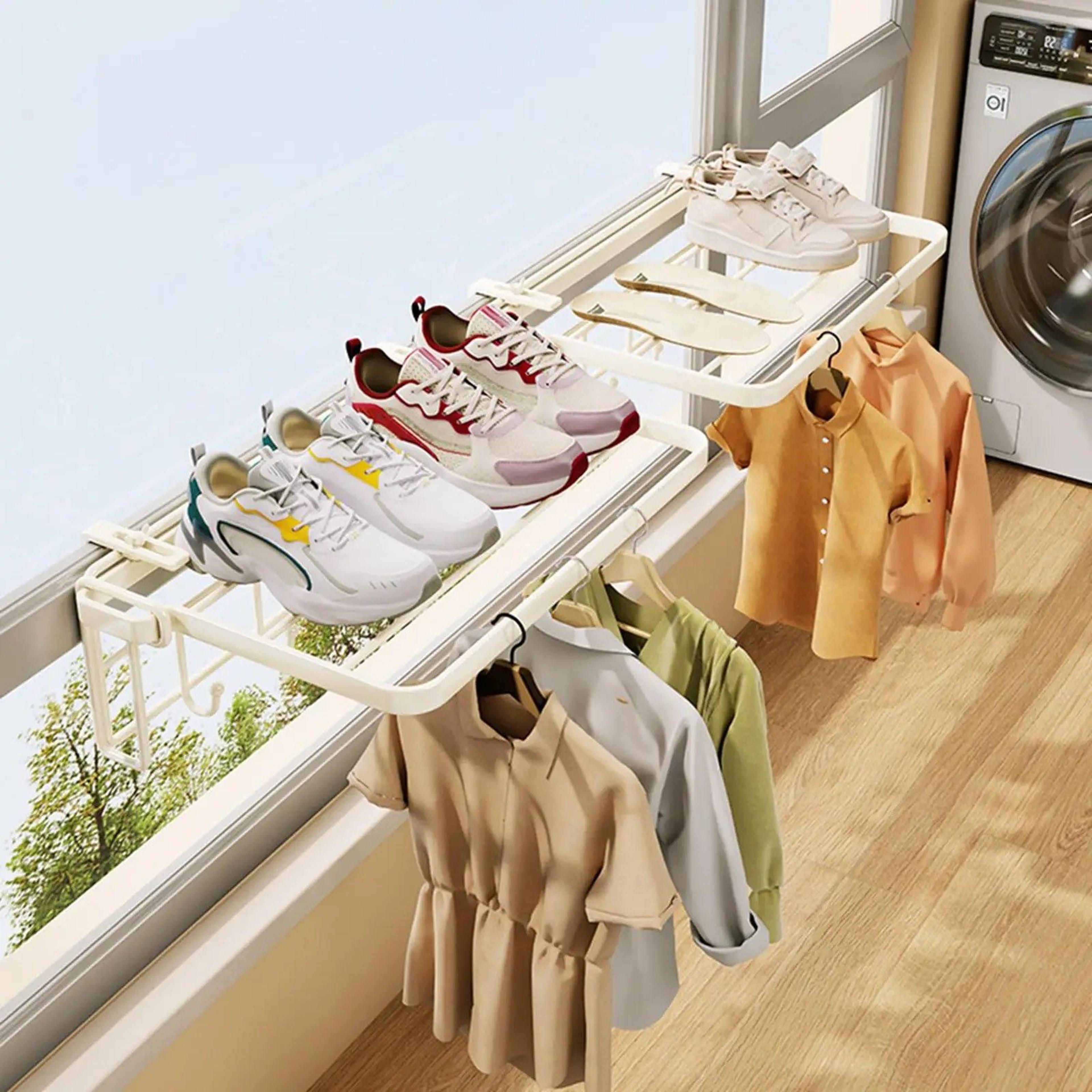 premium fold-away balcony clothes drying rack, indoor & outdoor rail mounted drying solution