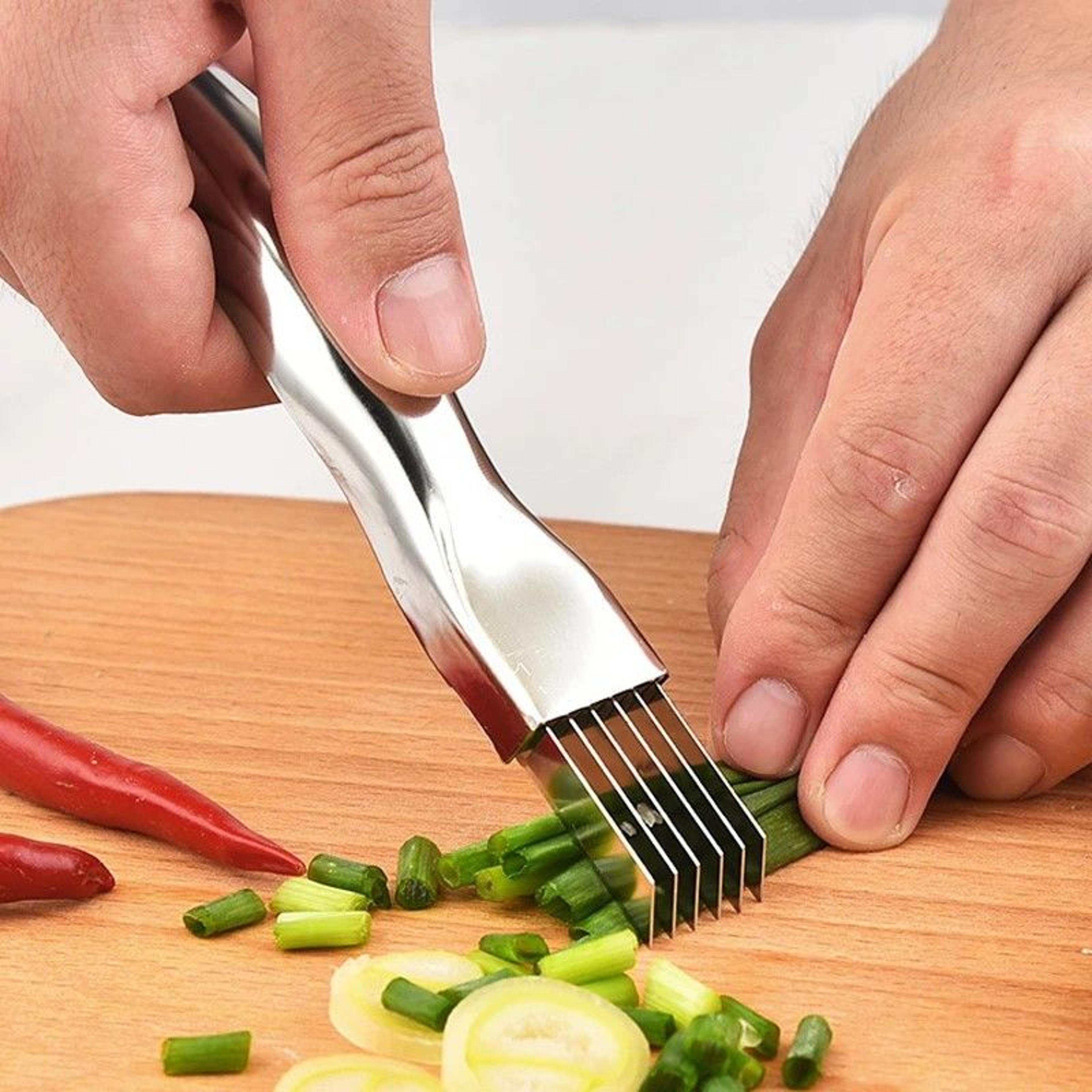 supreme curved-handle green onion chopper knife – premium stainless steel herb & veg cutter