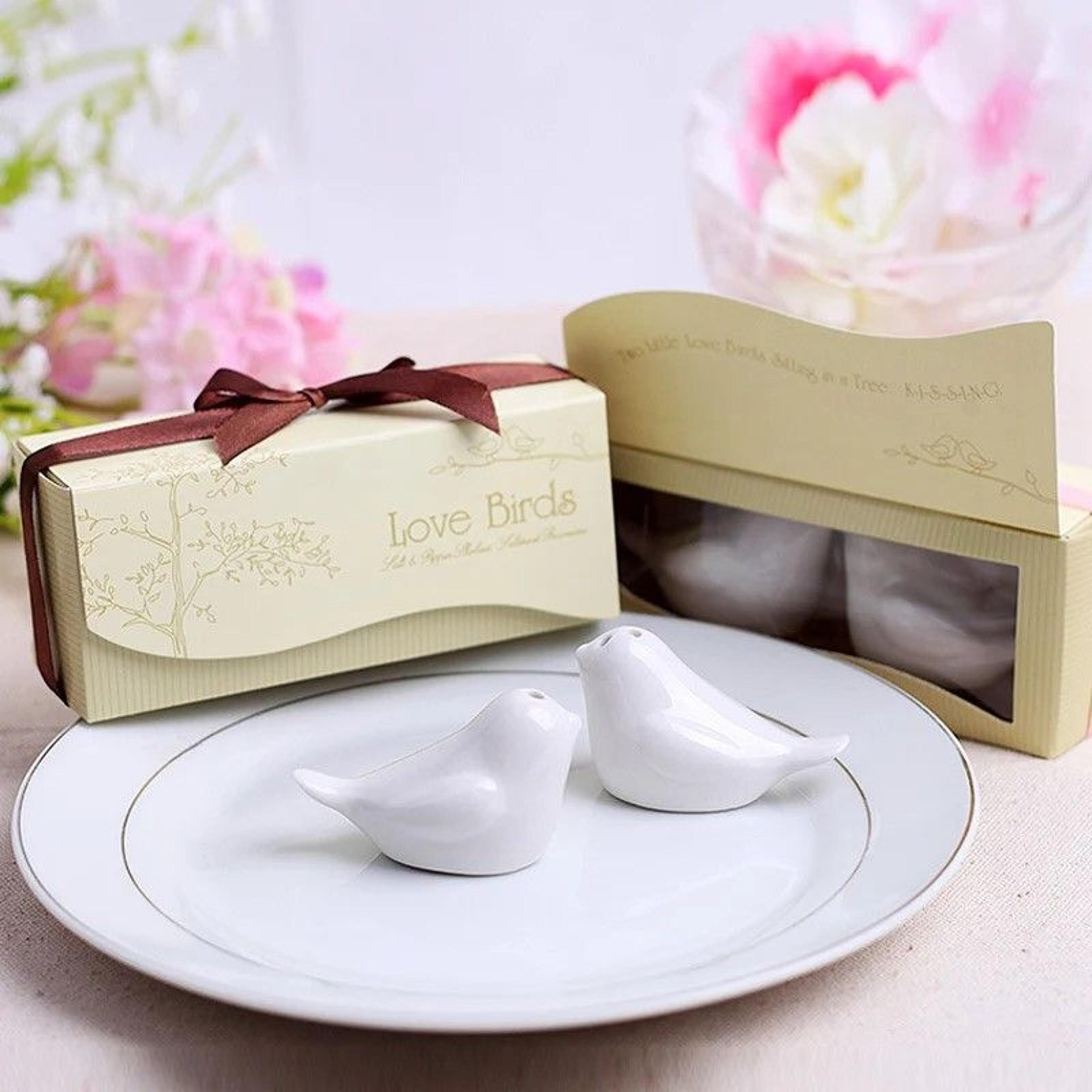 love-bird ceramic salt & pepper shaker set – elegant wedding favors & guest gifts