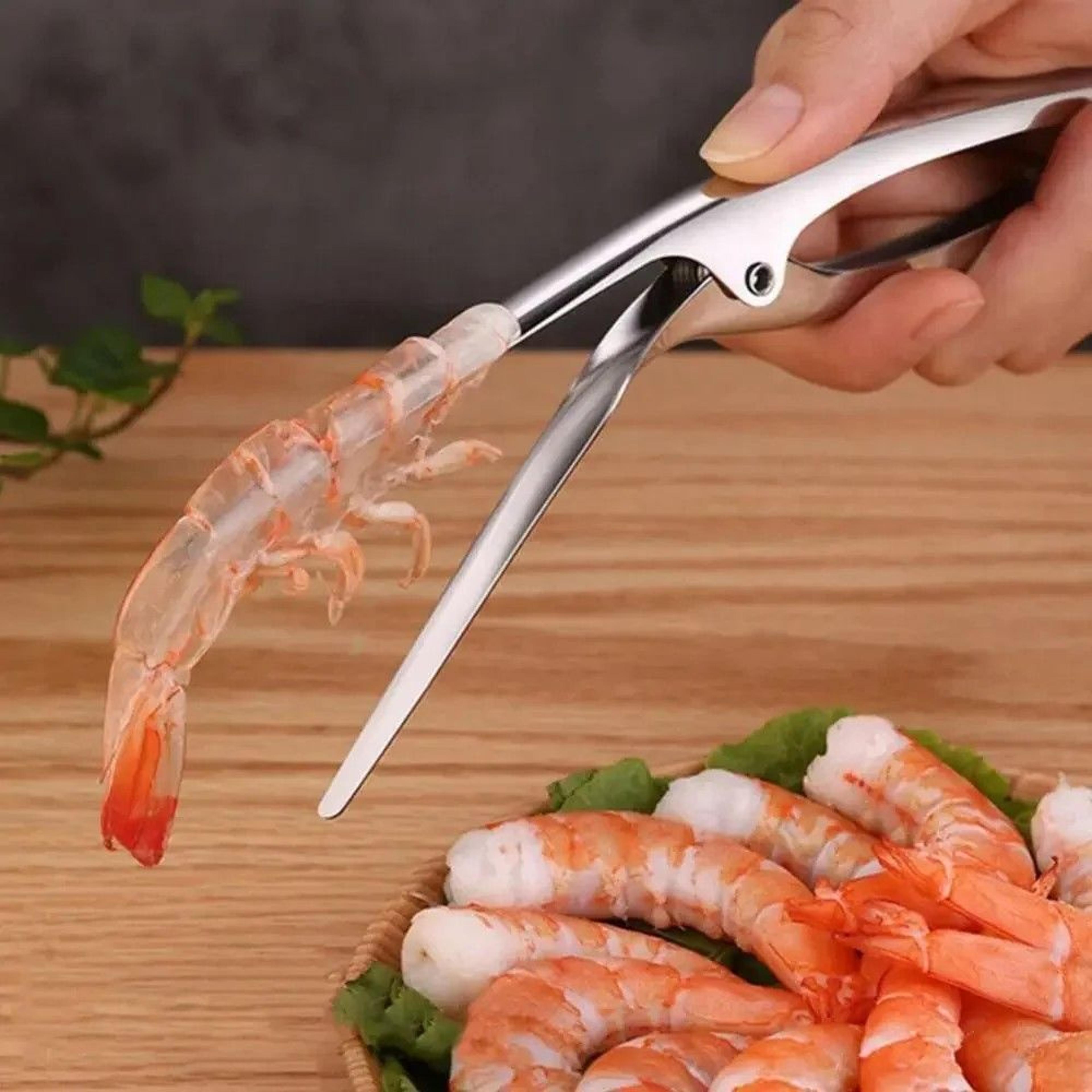 deluxe stainless steel shrimp shell & vein remover – prawn peeler & line cutter