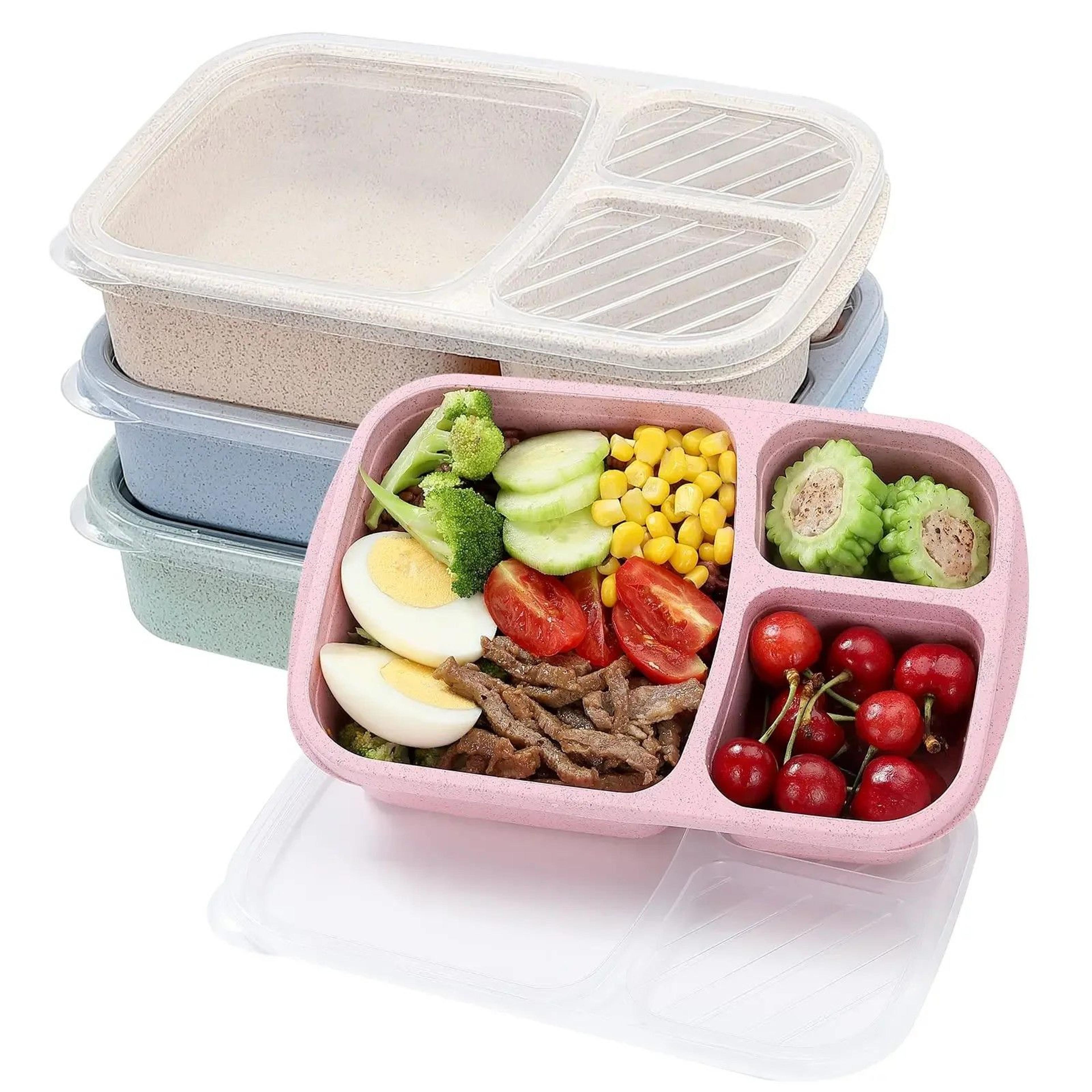 ecostack wheat-straw 3-compartment bento box – meal prep & food storage solution
