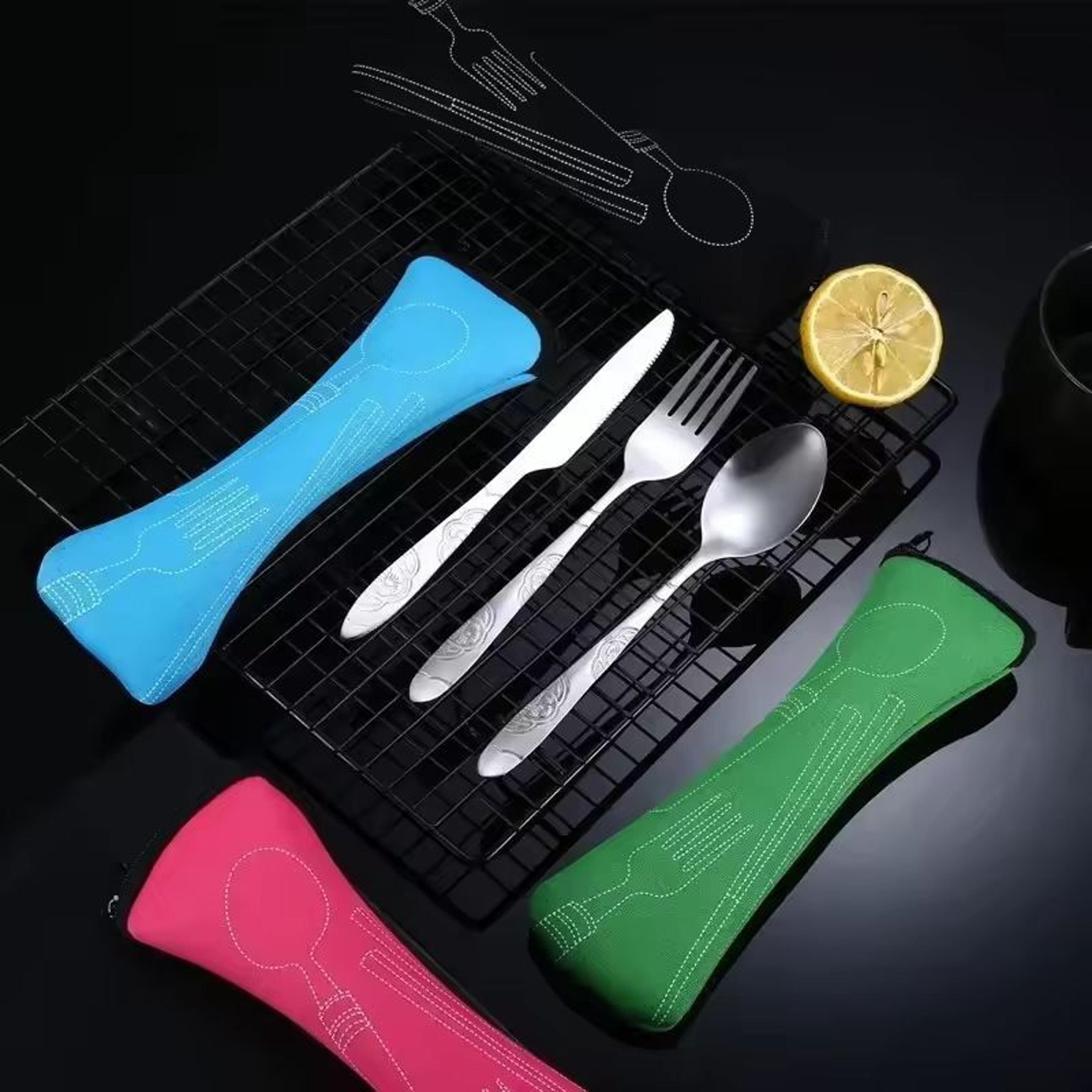urban ease stainless steel travel cutlery trio – knife, fork & spoon set with carry case for outdoor & everyday dining