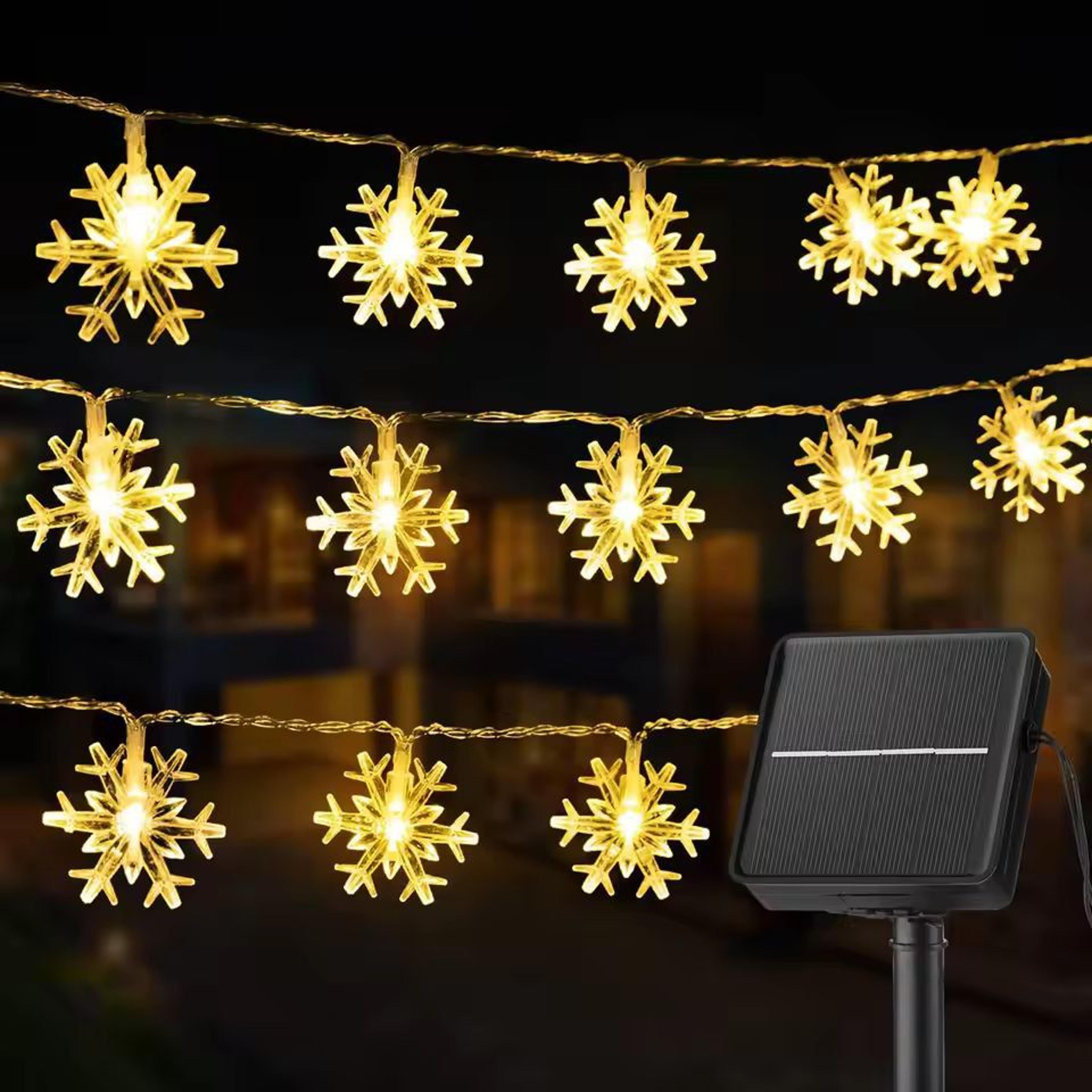radiantglow solar snowflake string lights (60 led 8-mode outdoor waterproof fairy lights)