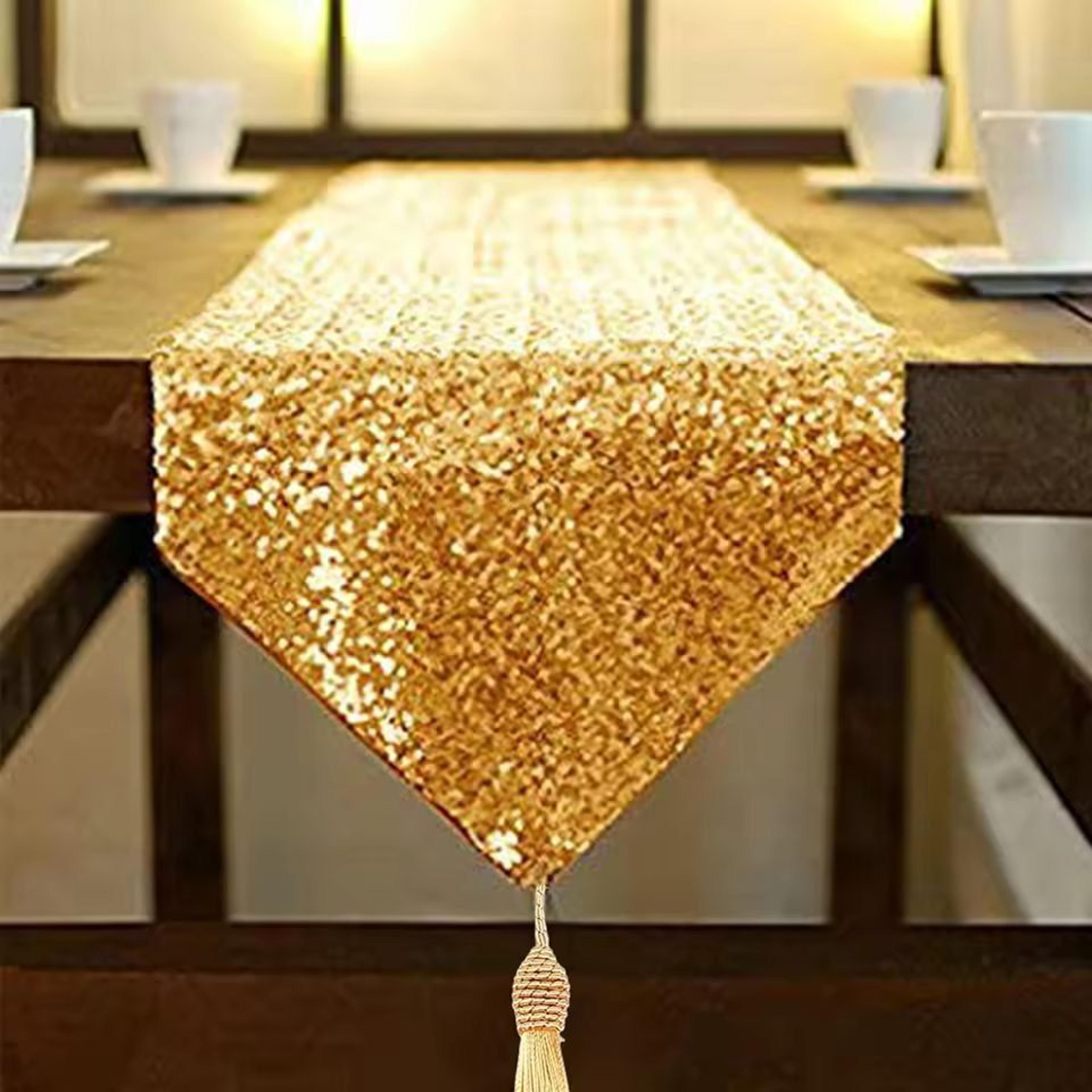 glamspark sequin & tassel table runner - glamorous glitter table runner for weddings, parties & special occasions