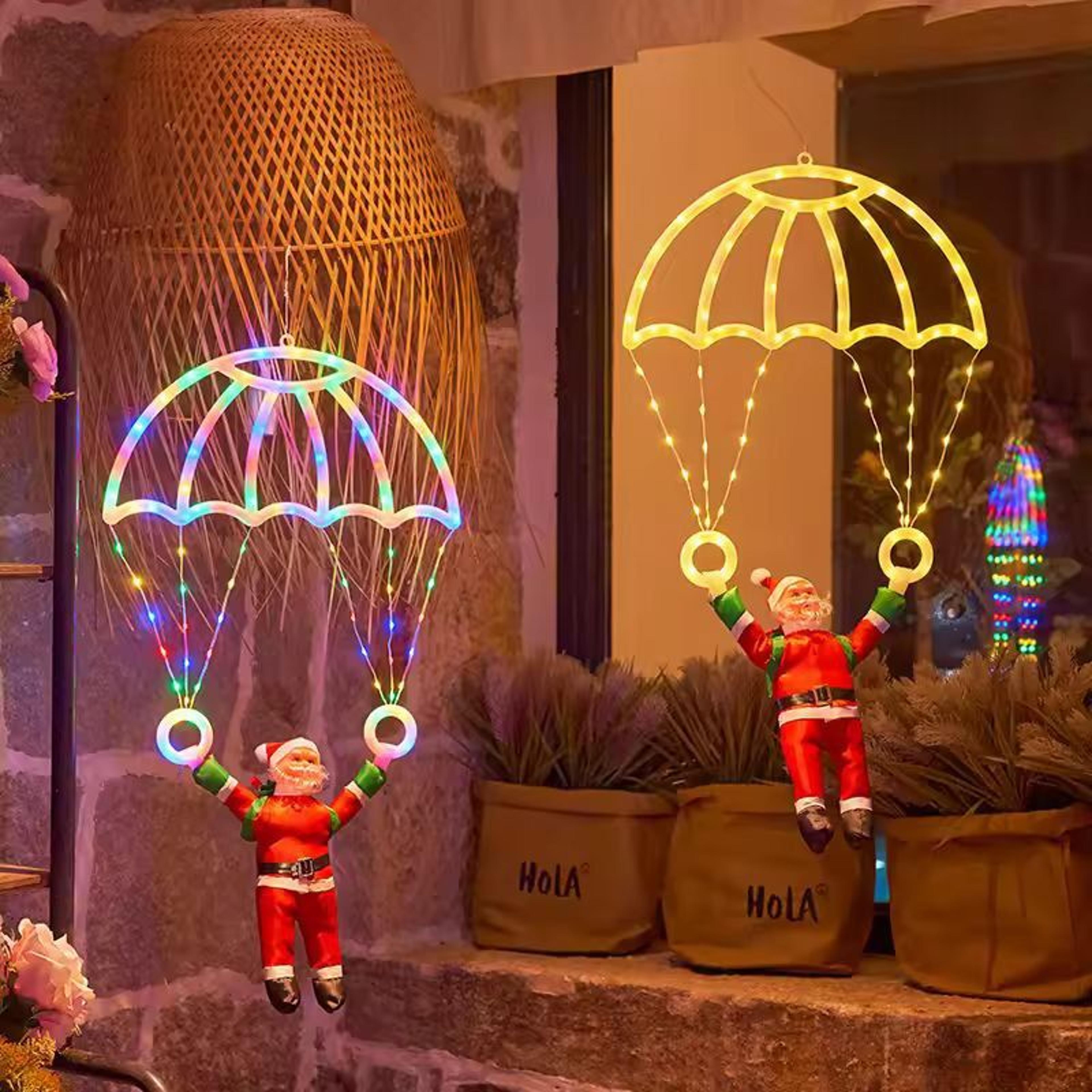 santa parachute lantern led string lights - festive window & outdoor holiday decor