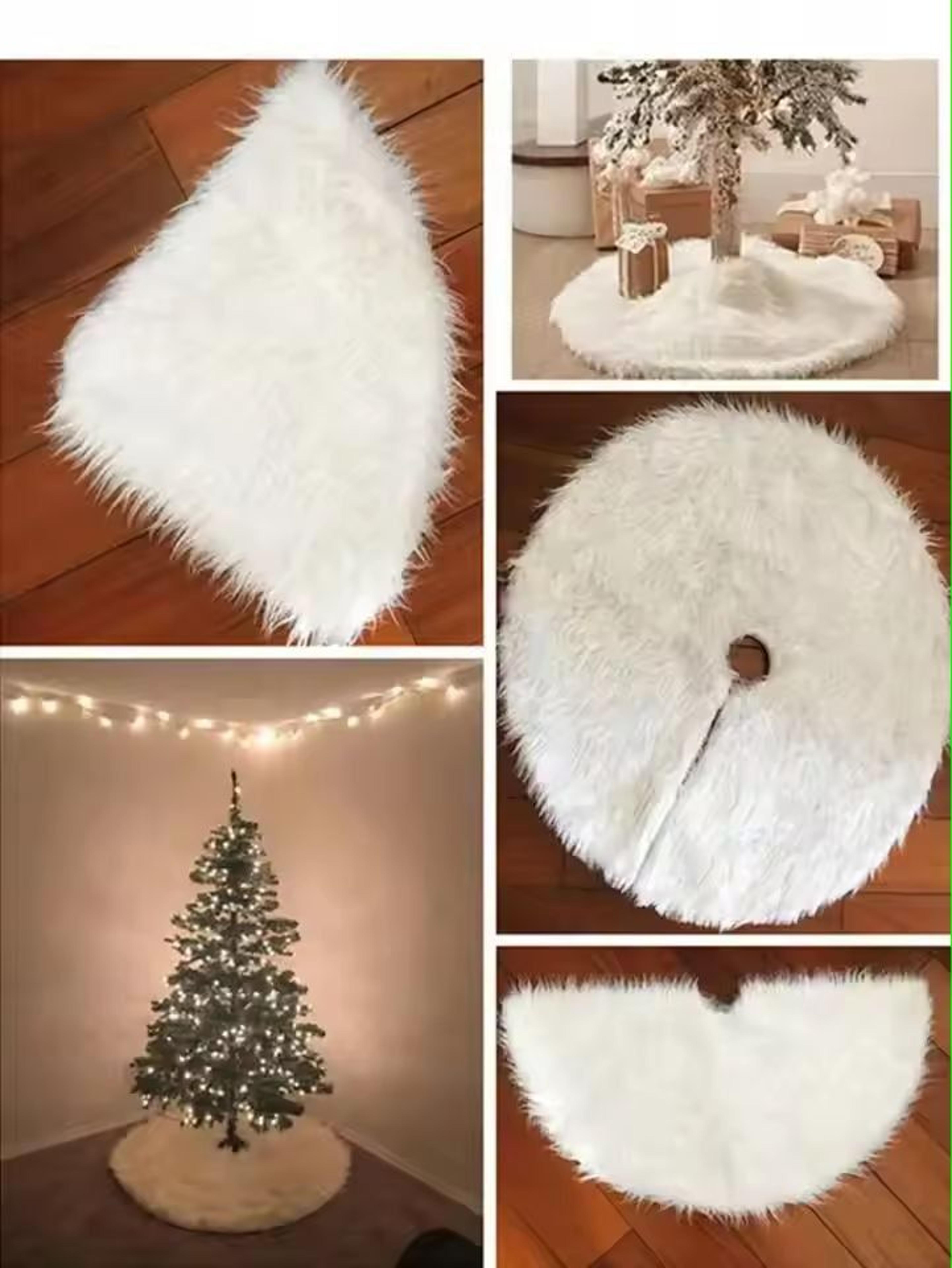 white plush christmas tree skirt, soft fluffy tree base cover for cozy holiday decor