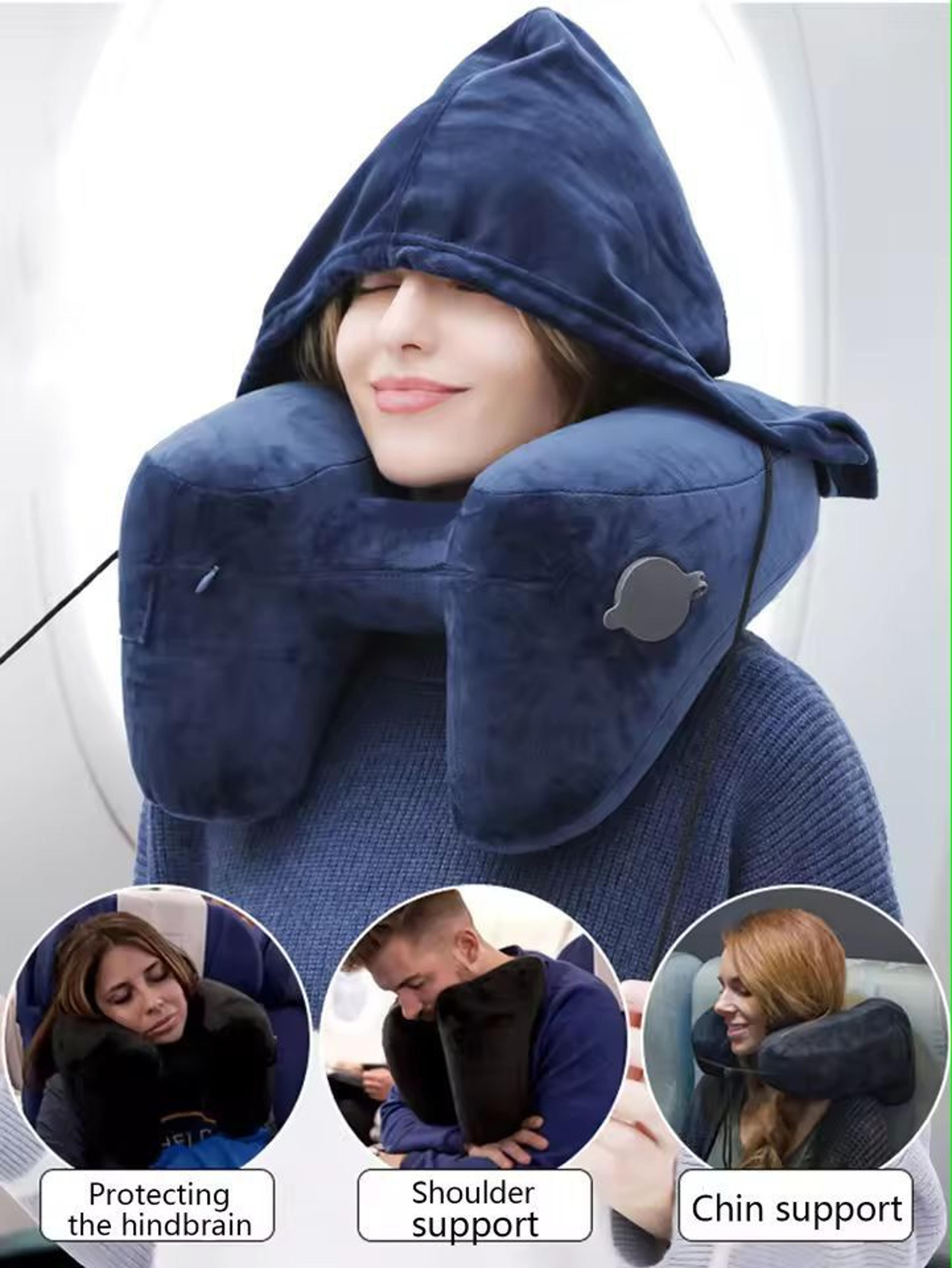 ultimate travel hooded inflatable u-shape neck pillow