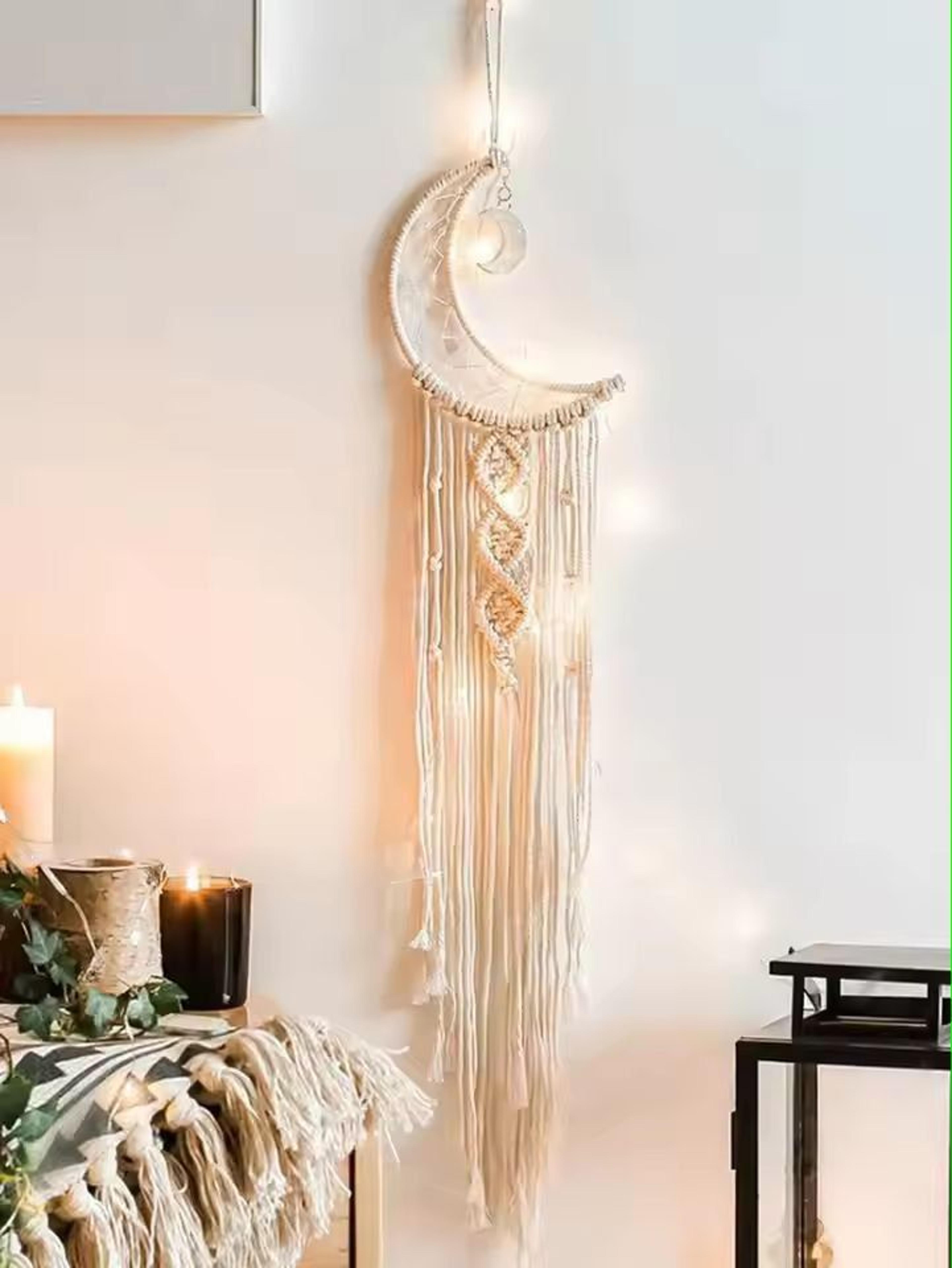 boho glow dreamcatcher wall lamp – woven bohemian wall hanging