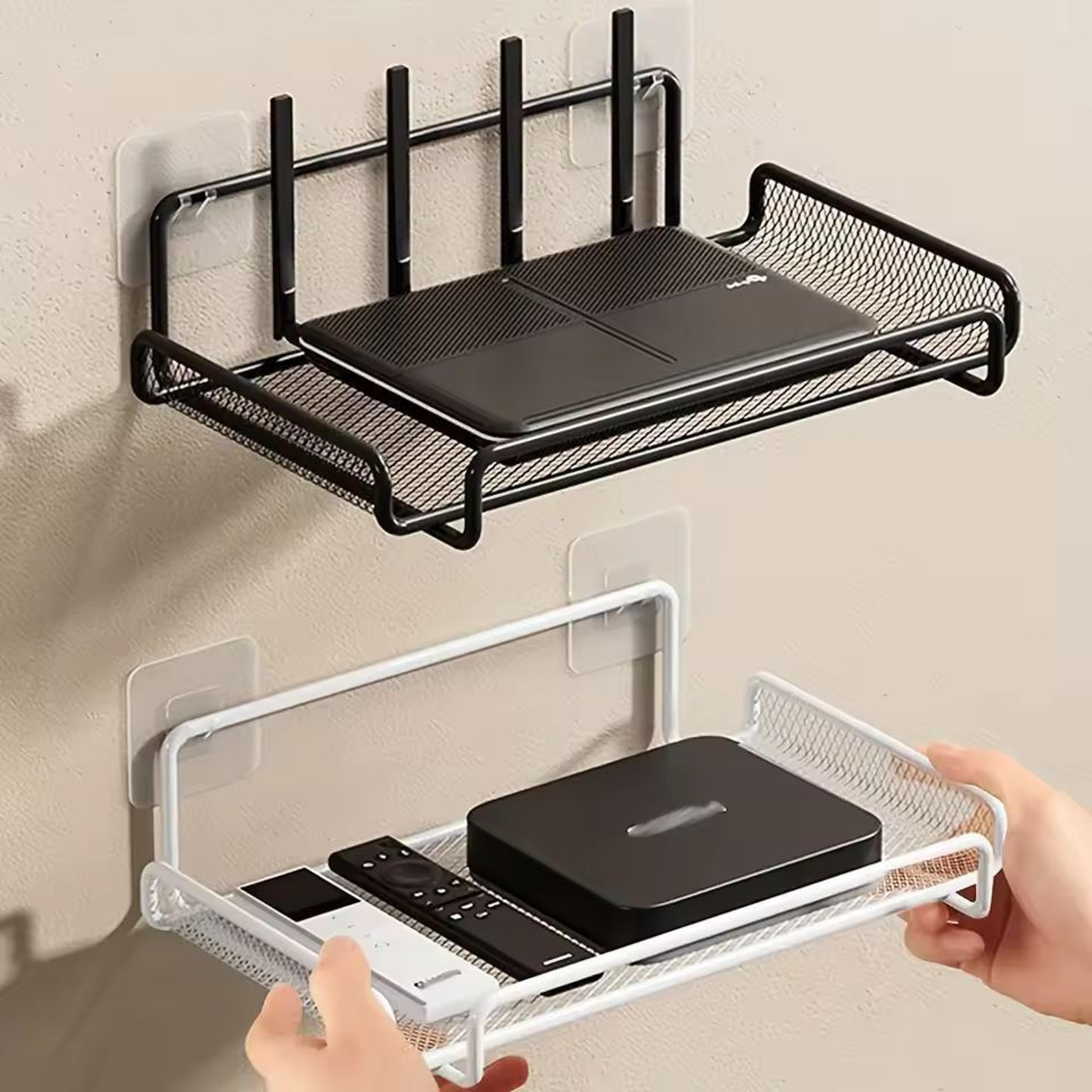 compact wall-mounted router shelf - space-saving no-drill organizer for routers, tv boxes & small items