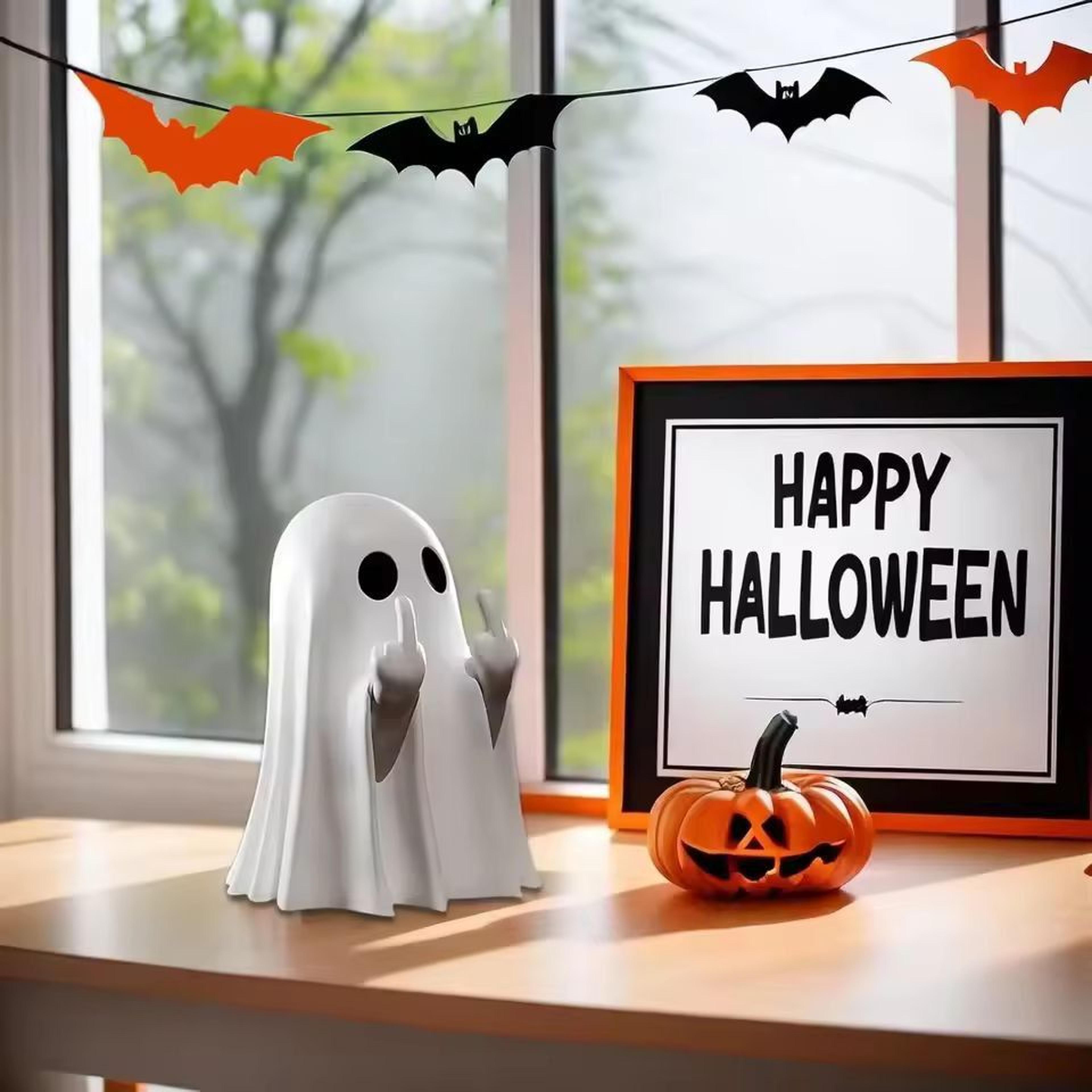 mini resin ghost middle finger statue - unique funny home ornament & party decor