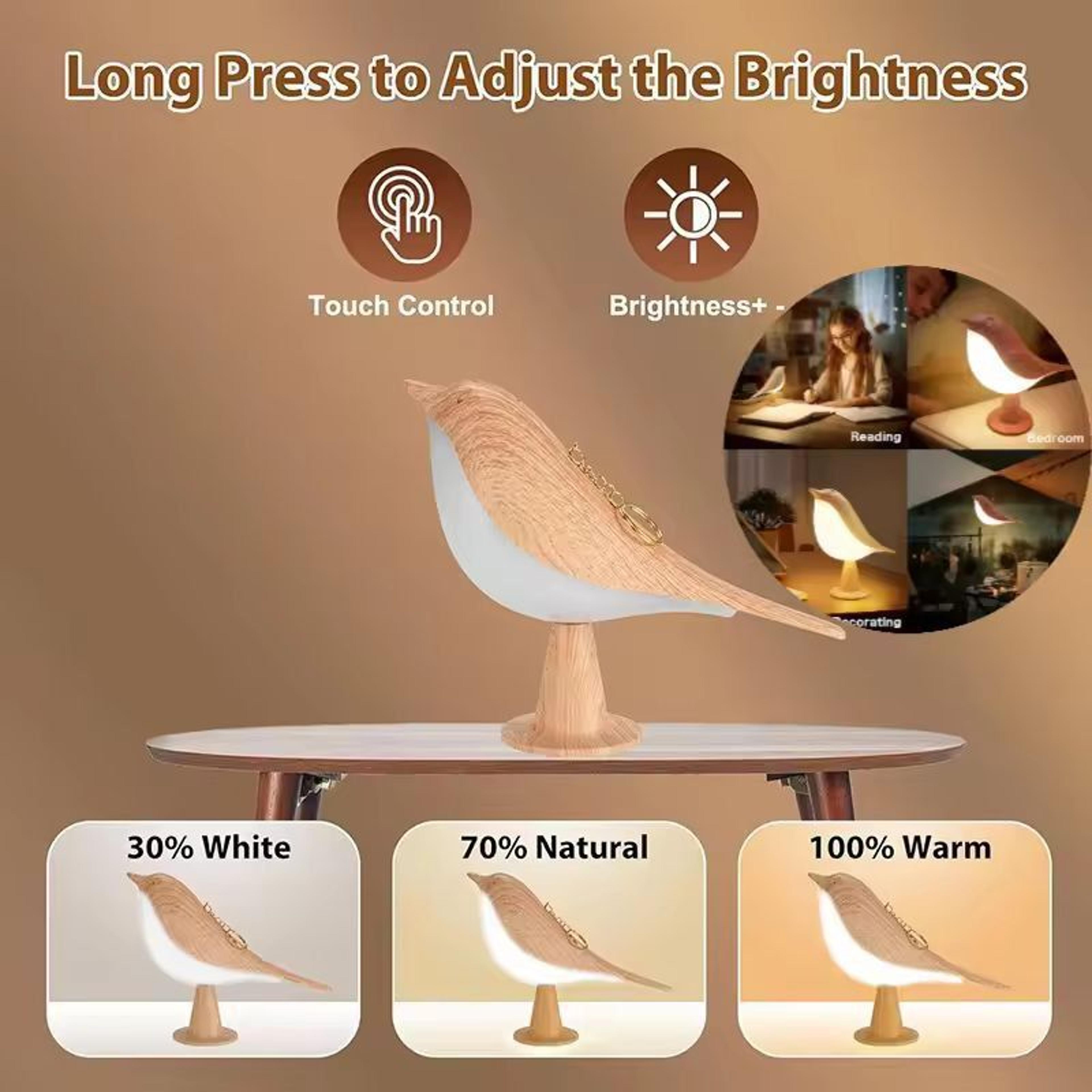 softglow bird-shaped touch lamp - rechargeable wireless night light