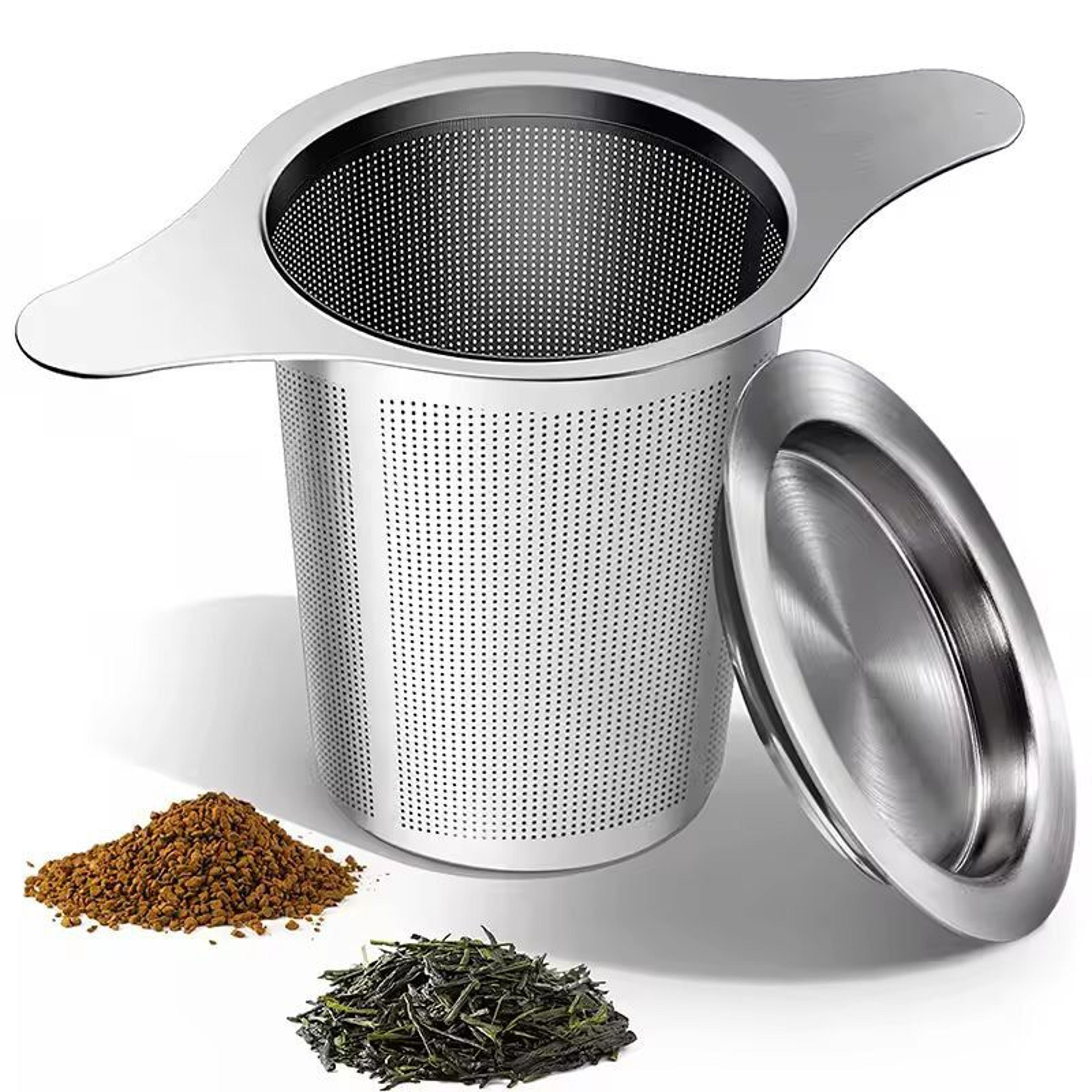 elegant stainless steel loose leaf tea infuser – large mesh basket with double handles & lid