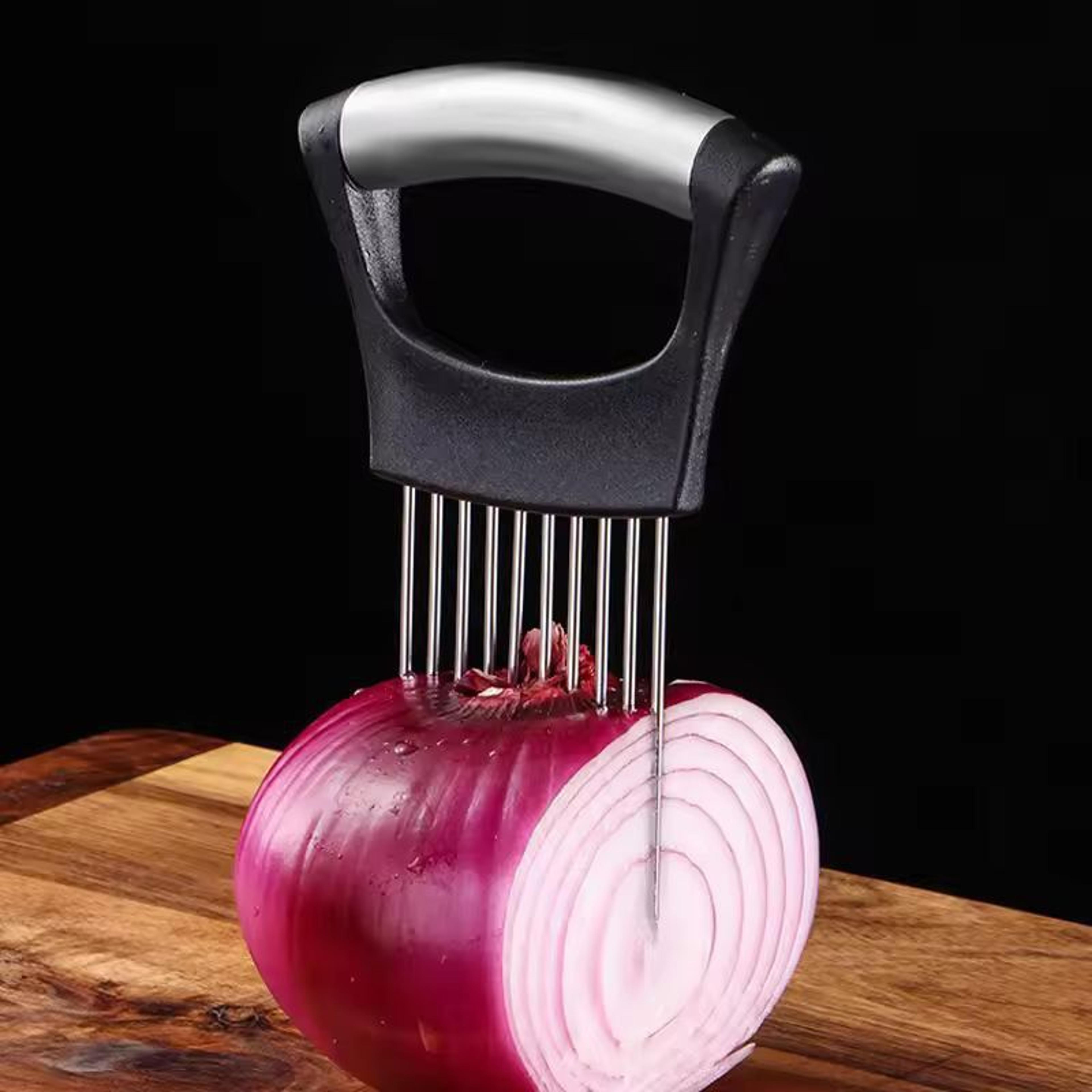 premium stainless steel vegetable slicing holder – precision cutting guide for onions, tomatoes & more