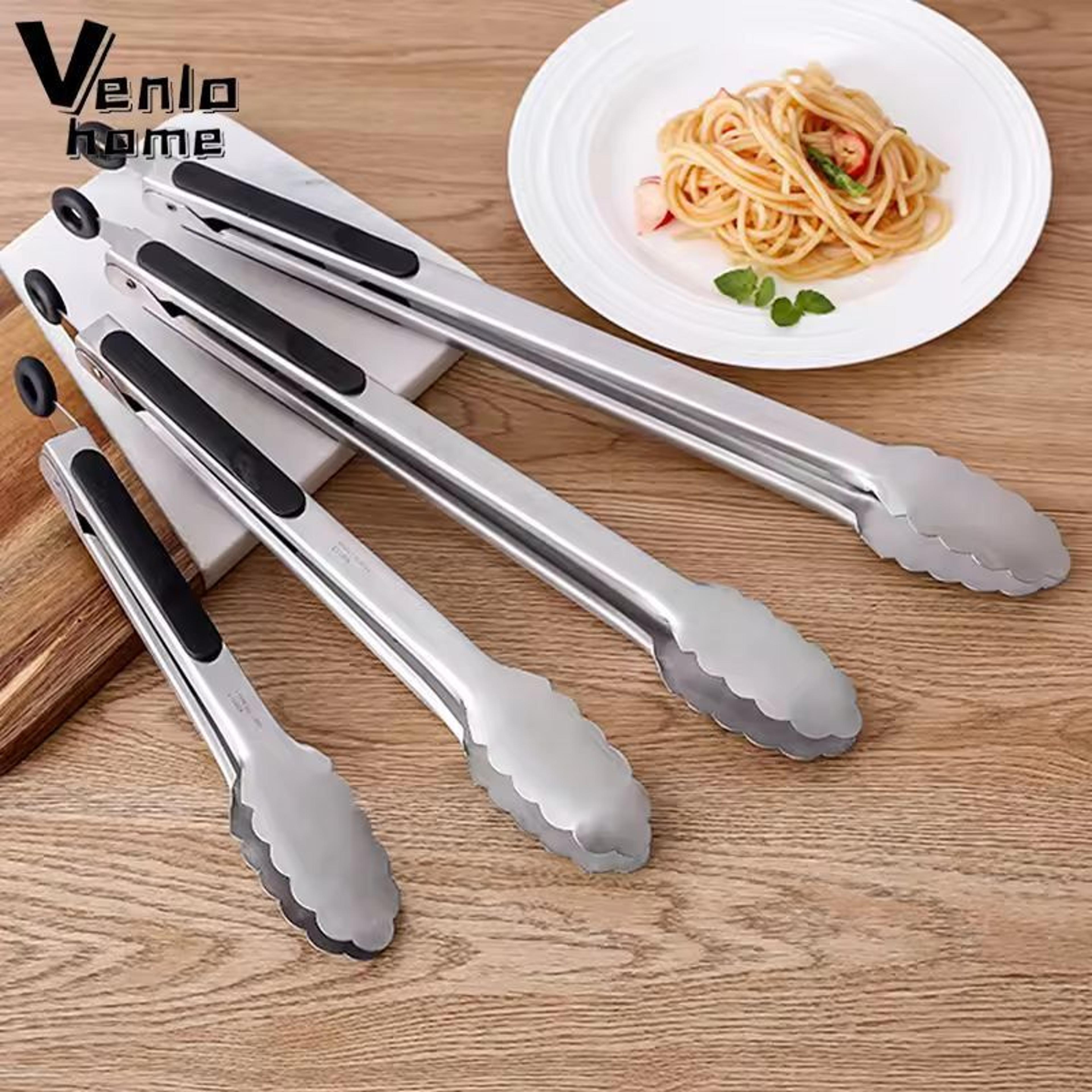 premium stainless steel bbq & kitchen tongs - 9/12/16" locking grill tool