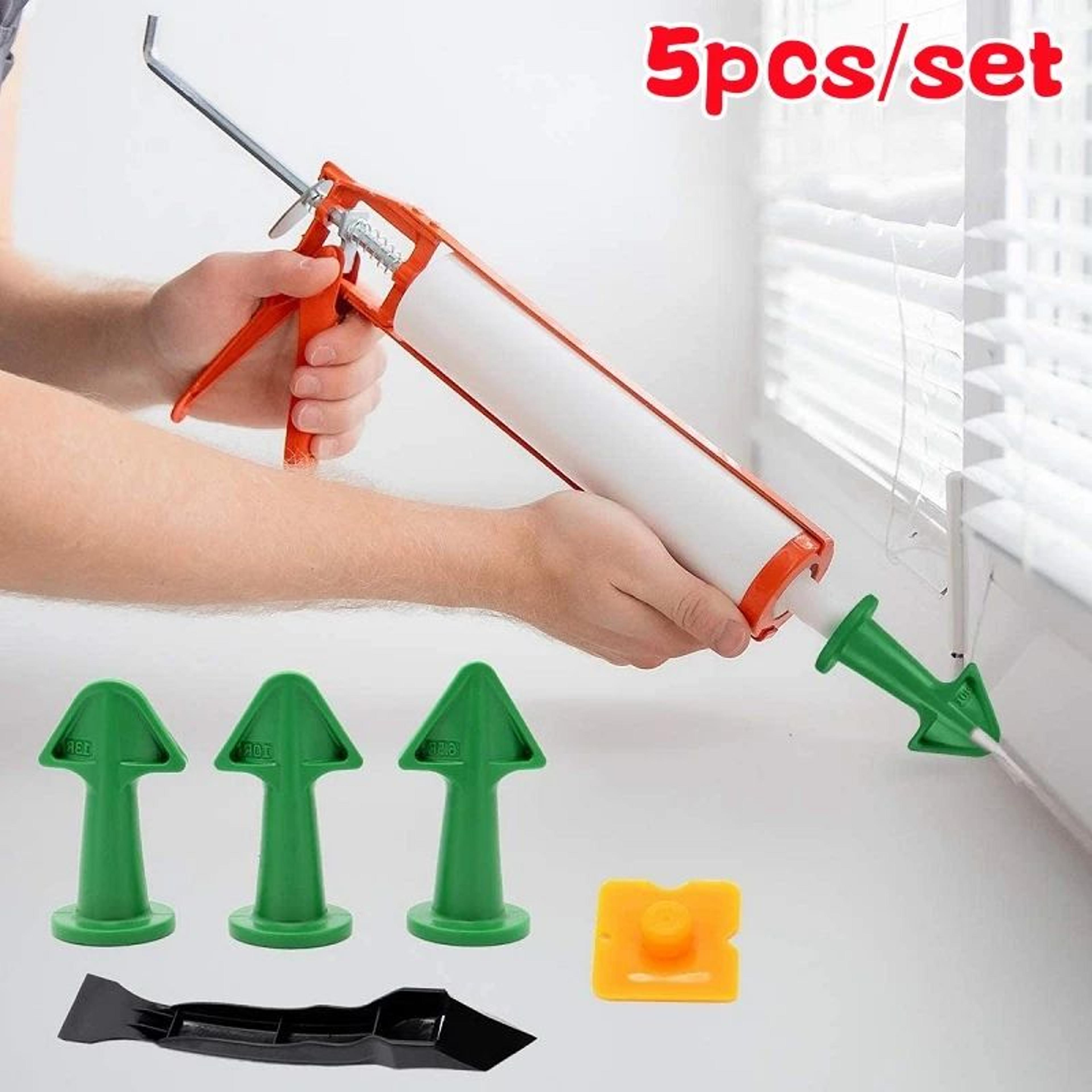 premium 5-piece caulking nozzle & finishing spatula kit - smooth sealant & grout tool