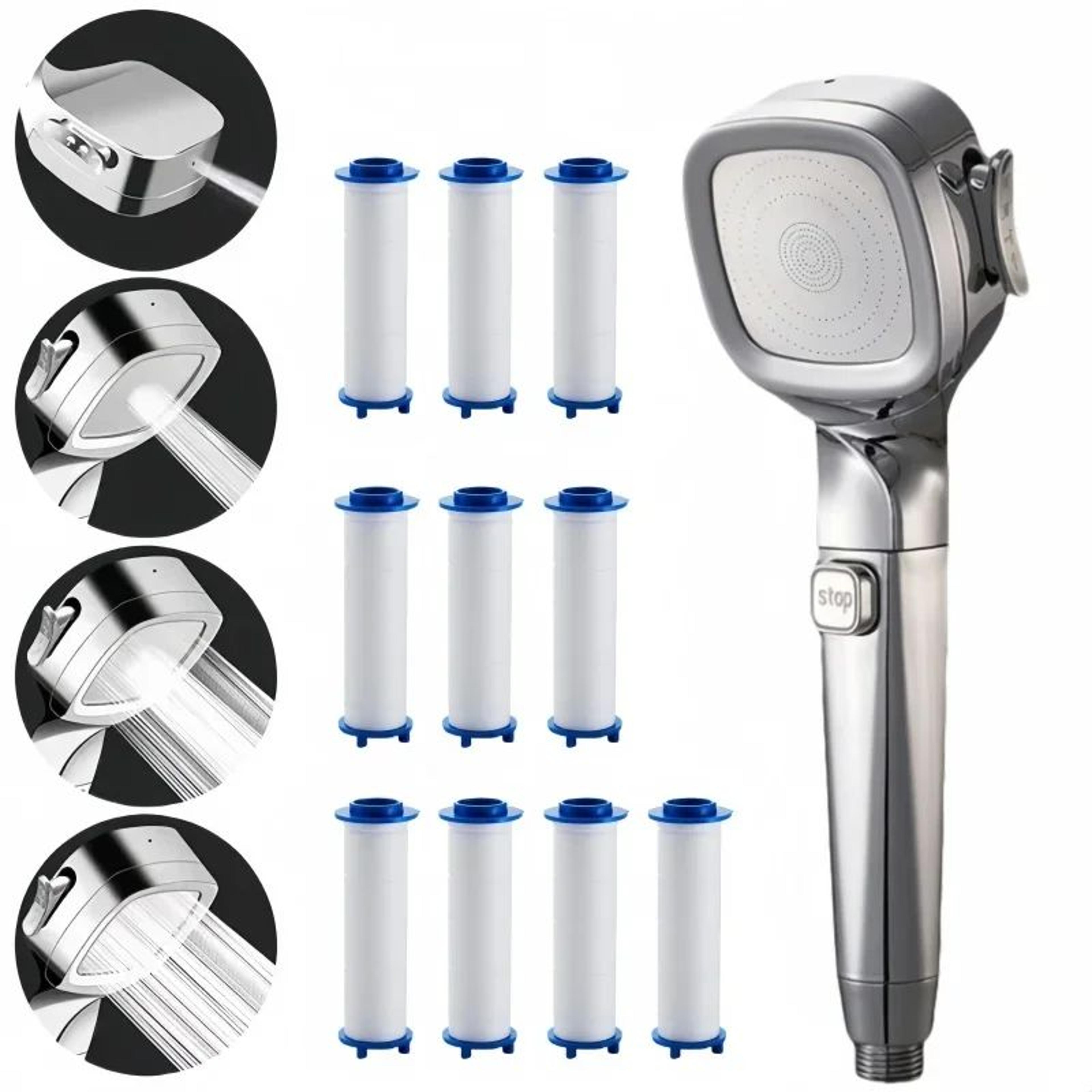 premium 4-mode high pressure & water-saving shower head with on/off button