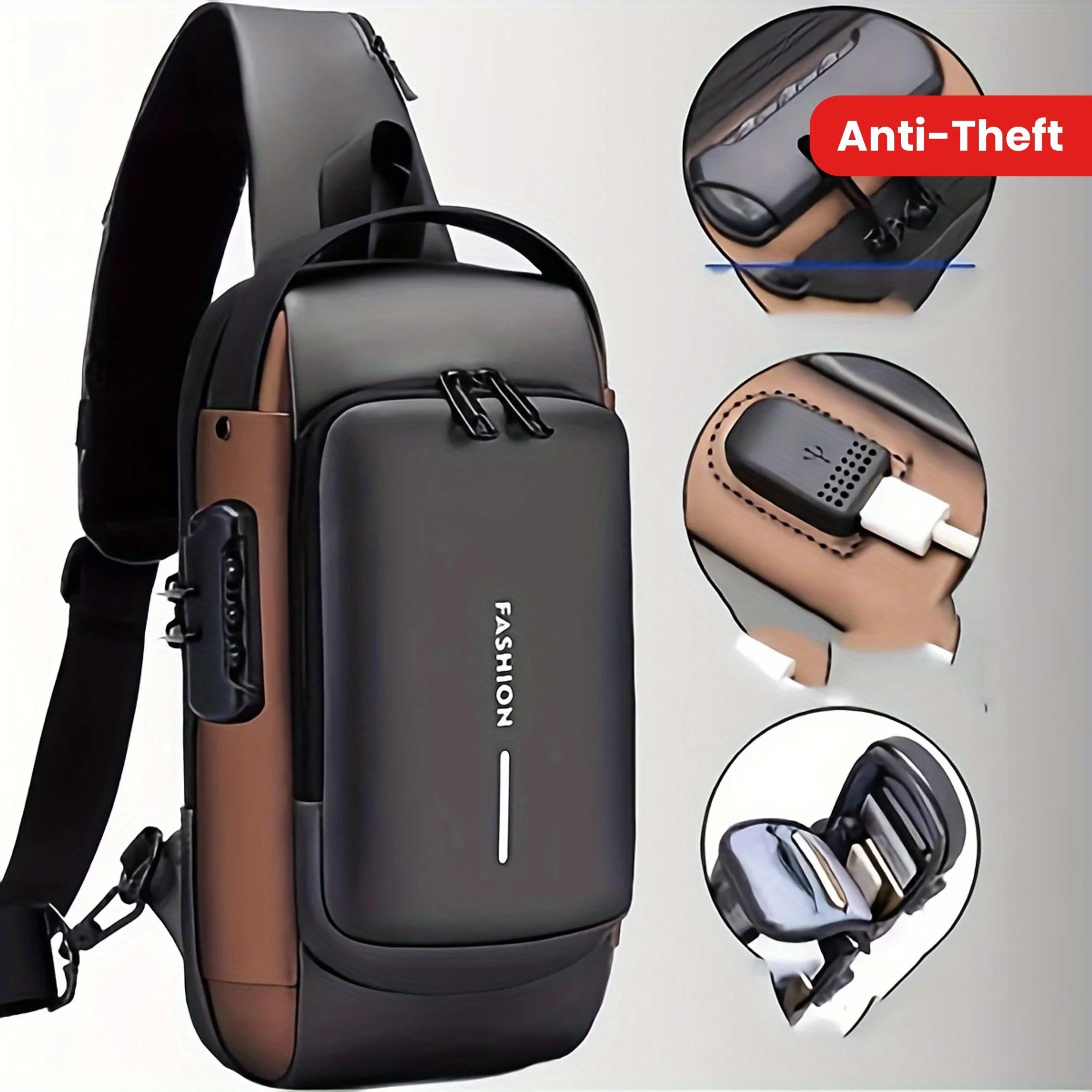 compactsecure mens anti-theft chest bag - durable oxford crossbody sling for travel & motorcycle use