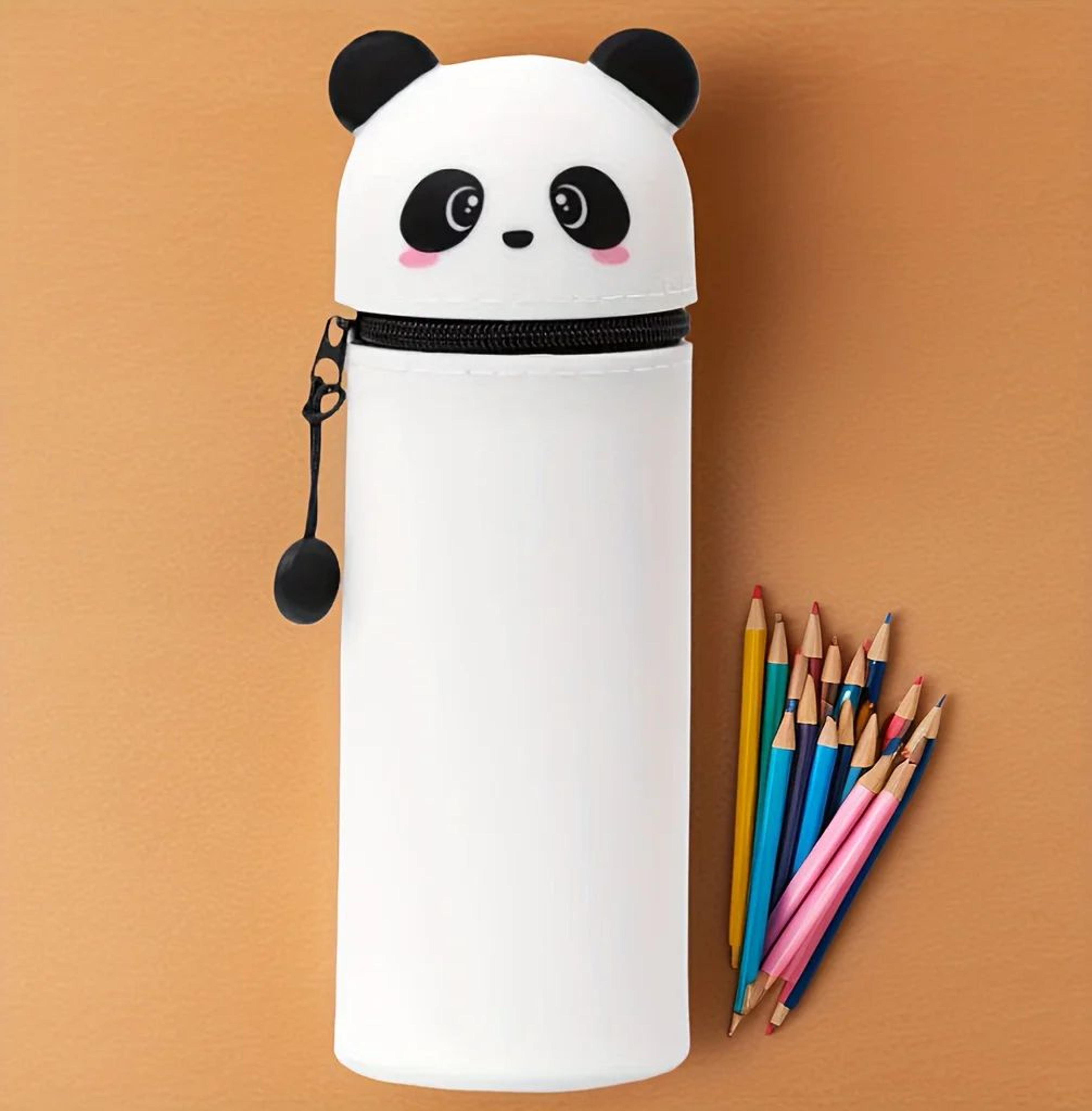 cute panda silicone pencil case – 2-in-1 soft pen holder & zippered pencil pouch