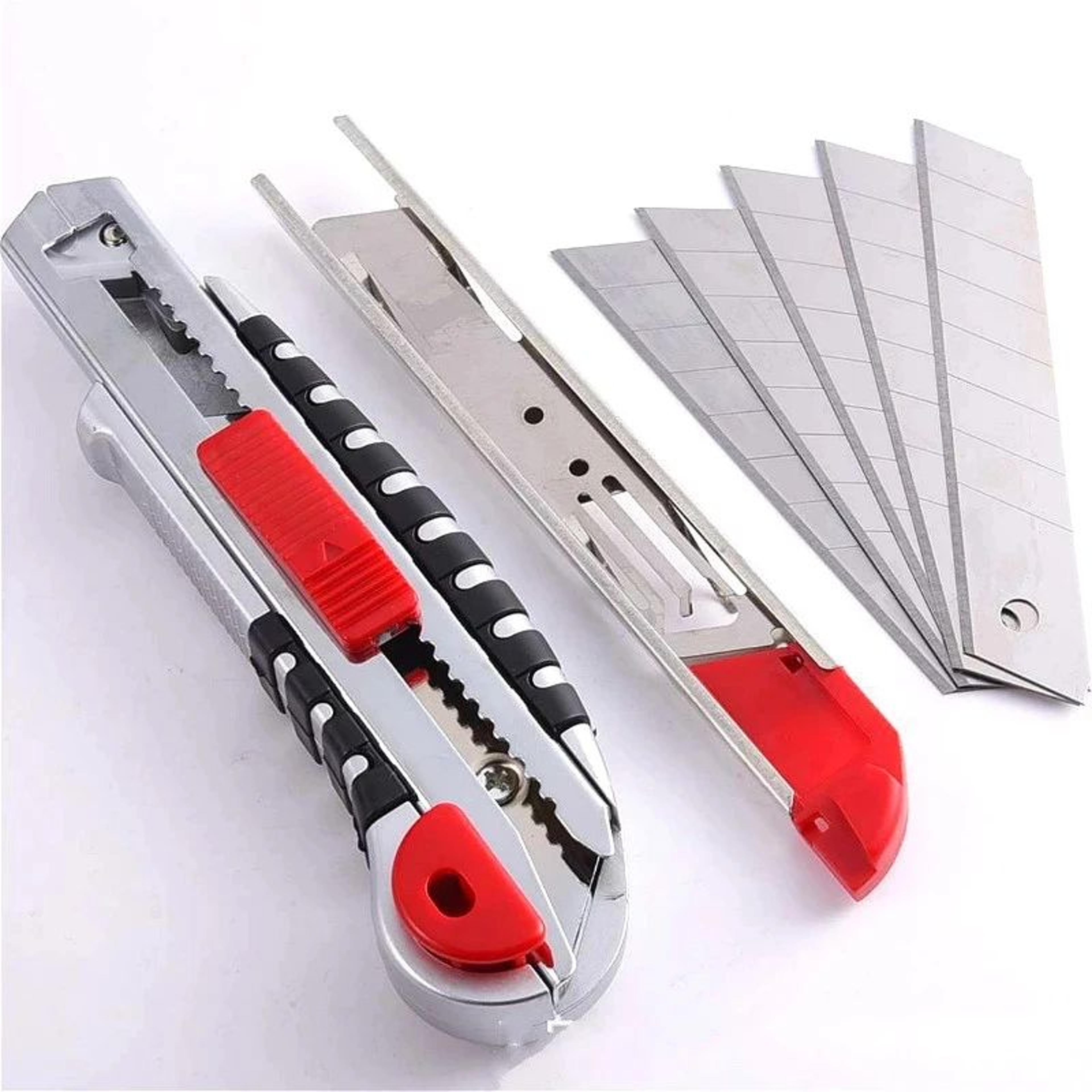 precisionpro retractable stainless steel utility knife – includes 5 extra blades