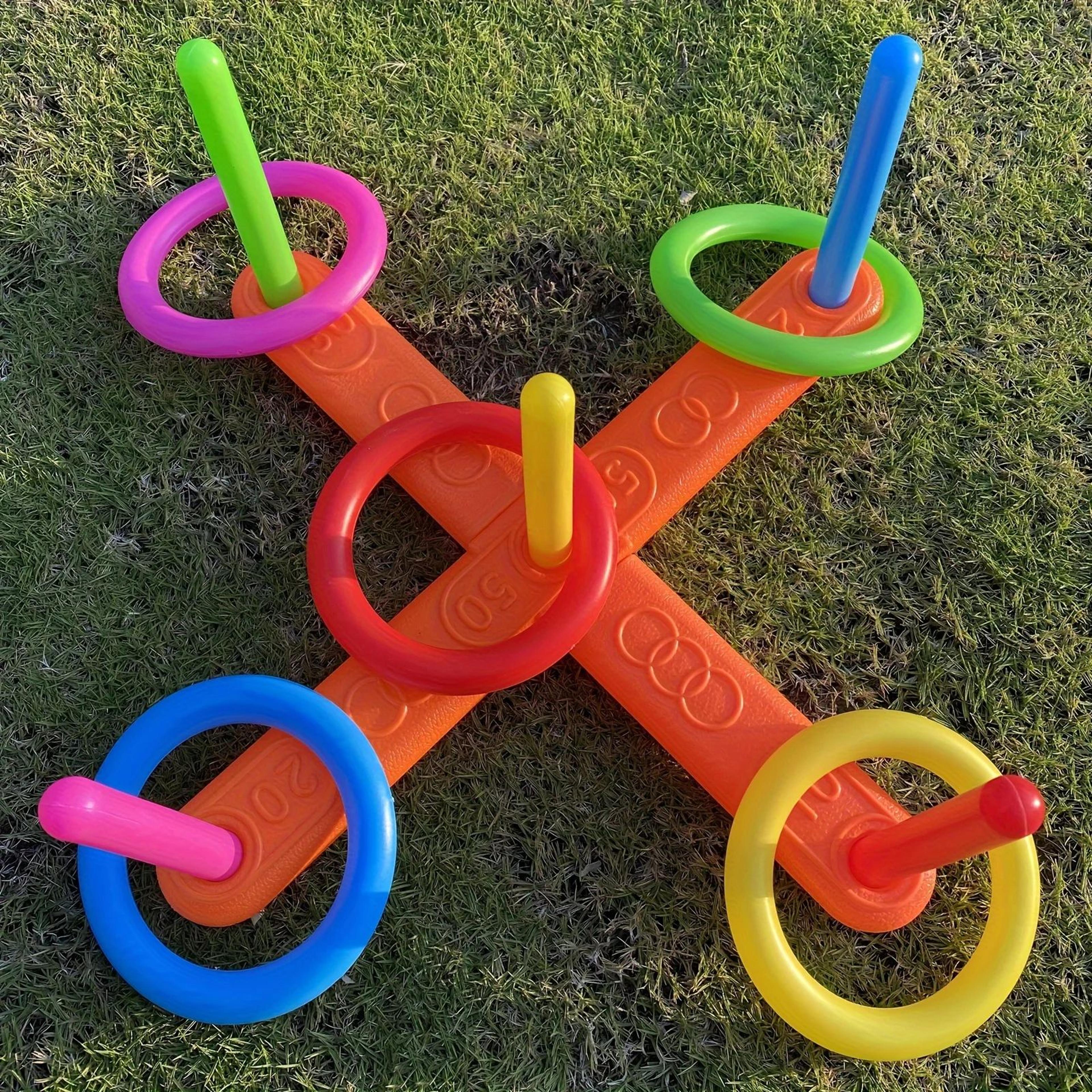 family-friendly ring toss & stacking game - indoor & outdoor ring throw toy set