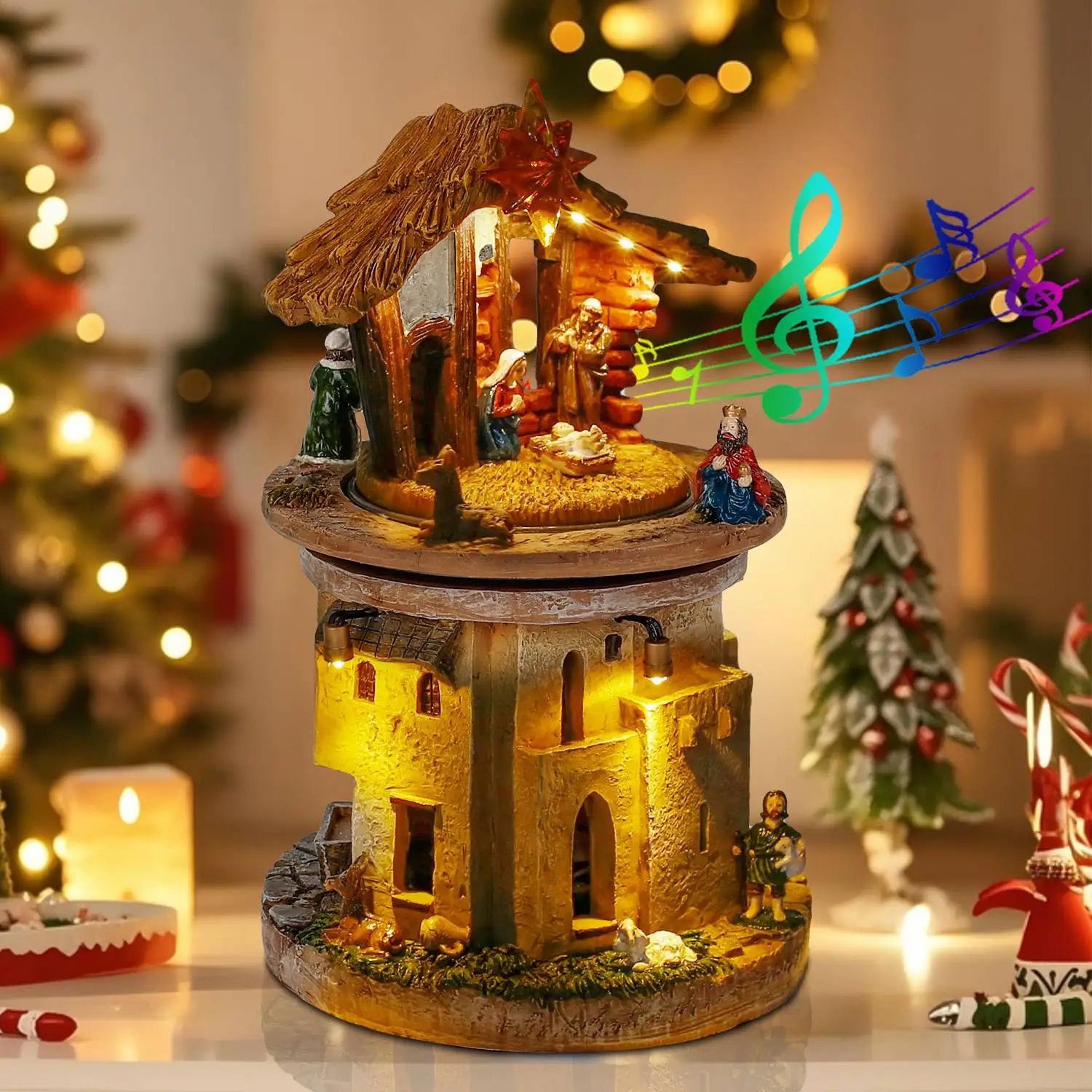 radiantrotating christmas nativity scene – lighted & musical holy family manger decoration