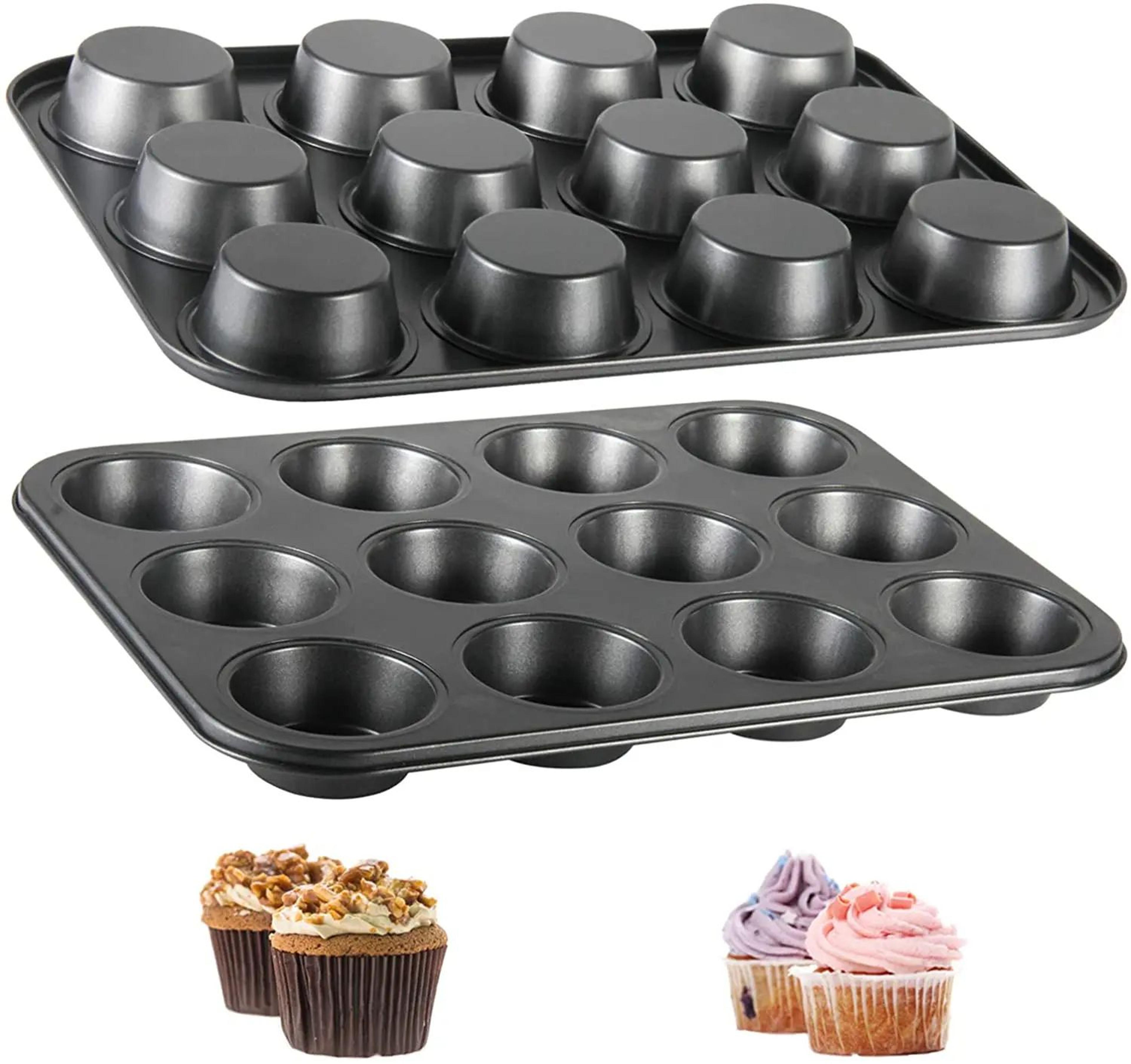 square non-stick cupcake & muffin baking pan – heavy-duty carbon steel tray (6 or 12-cup)