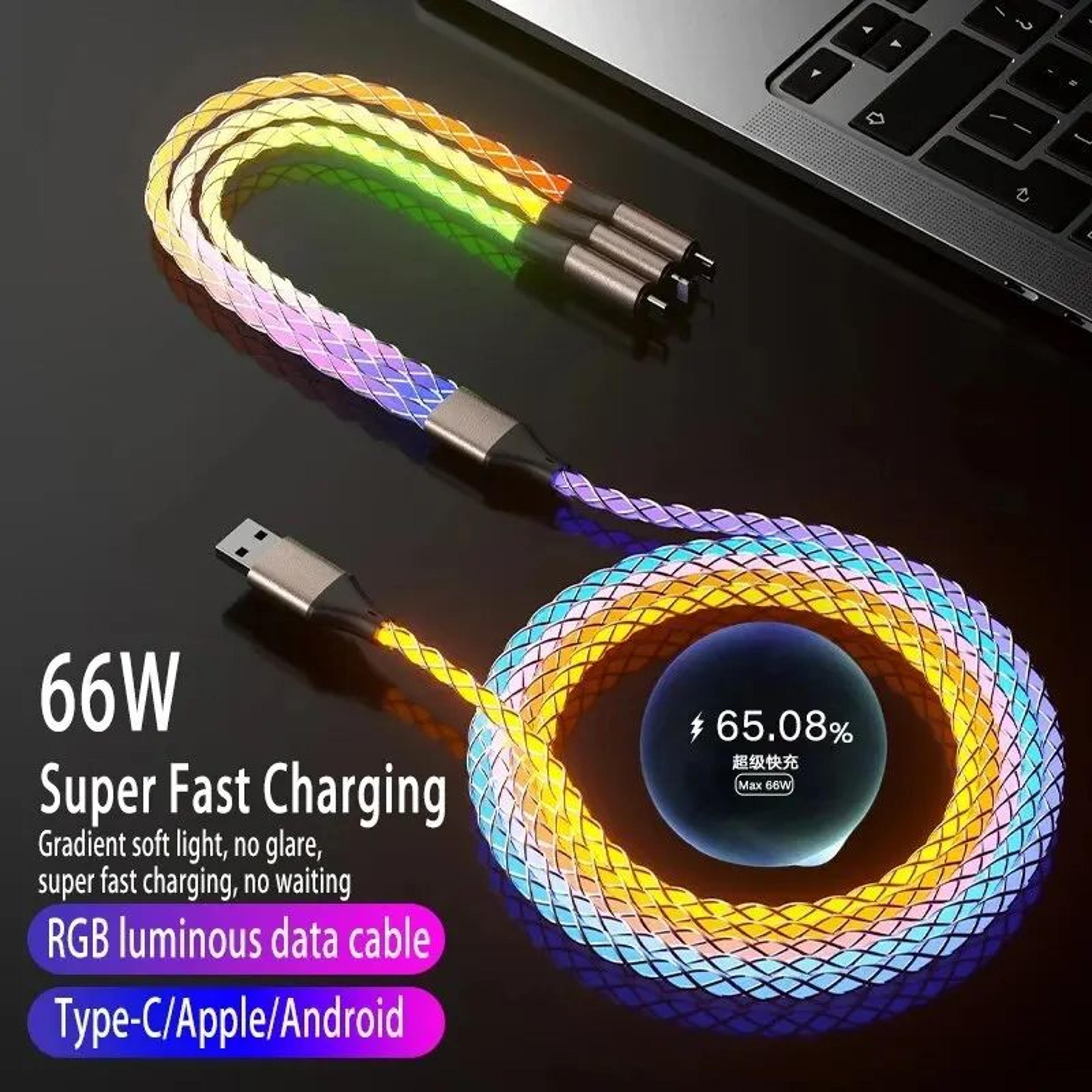ultra-charge 6a fast charging 3 in 1 charging cable with rgb light – universal multi-device sync & power