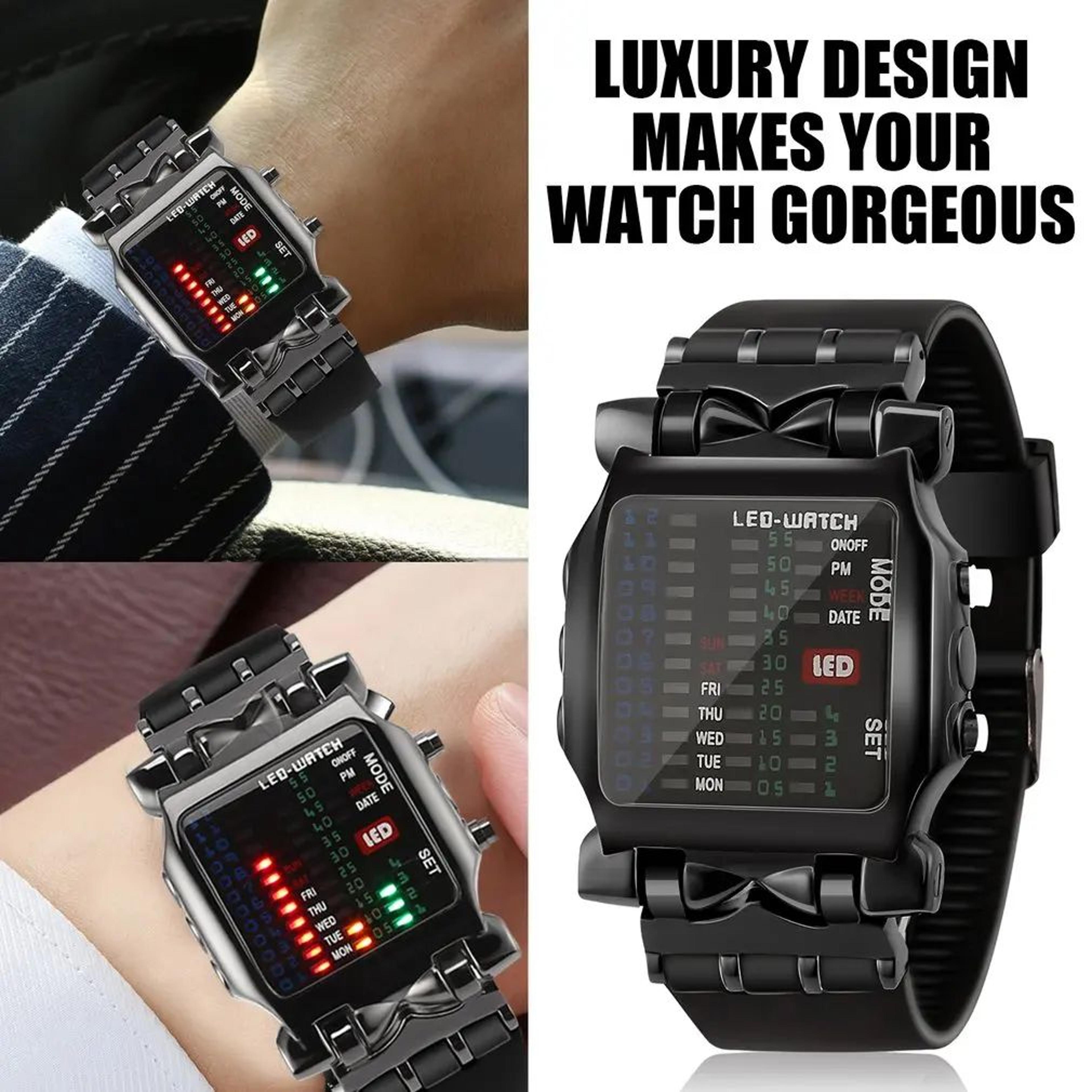 crab binary led watch for men – creative waterproof digital timepiece
