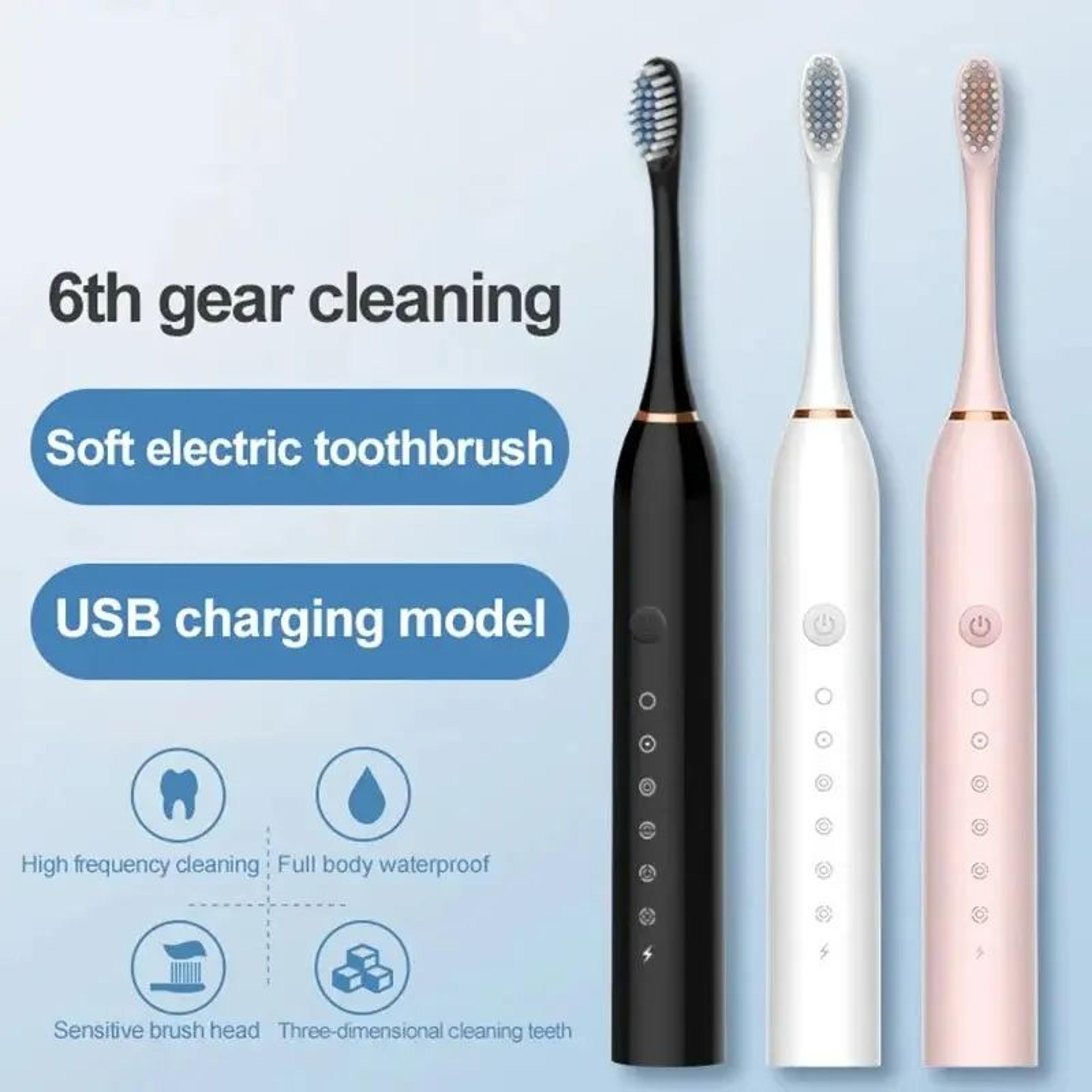 ultrasonic electric toothbrush with 6 cleaning modes, usb rechargeable & waterproof