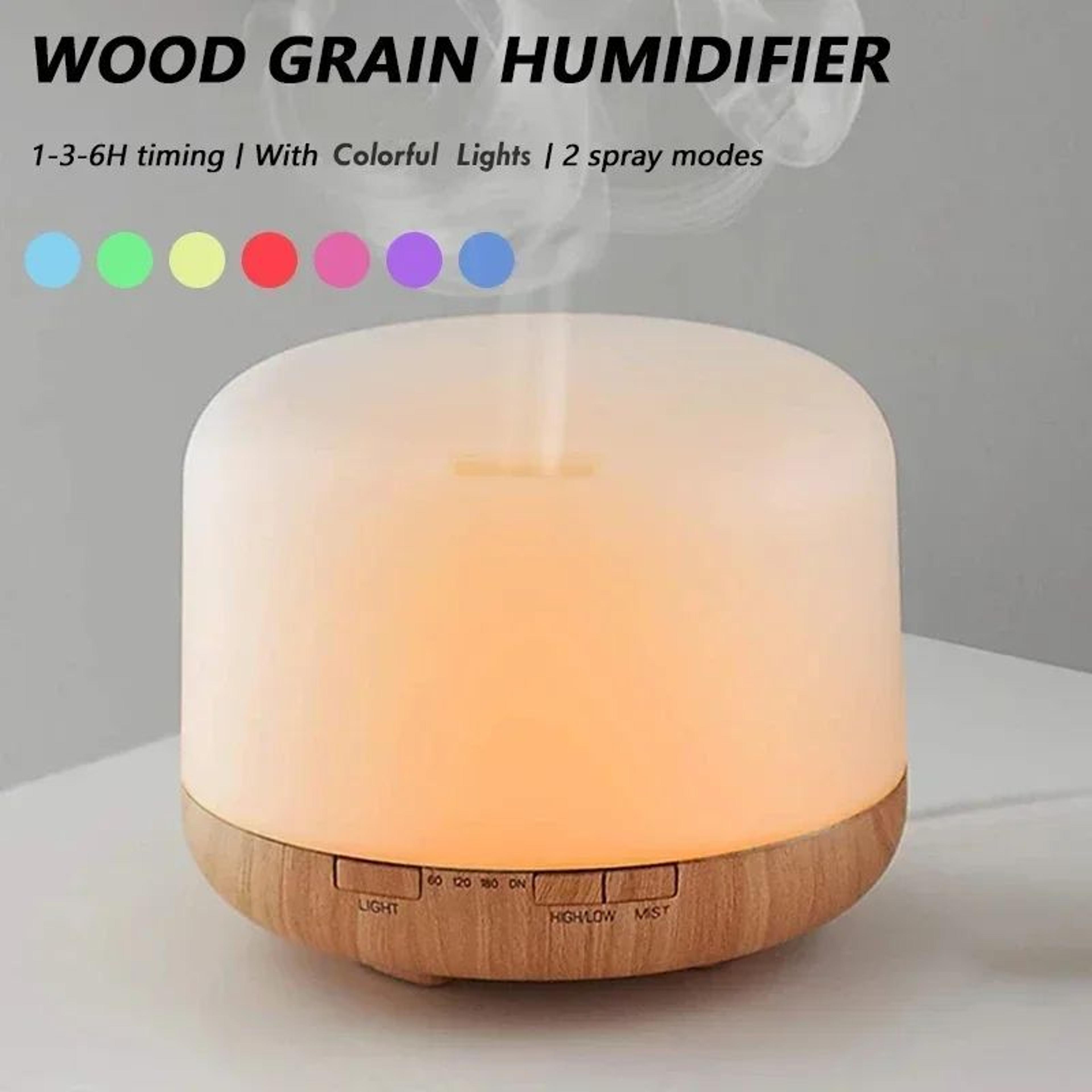 mini wood grain aroma diffuser & essential oil humidifier with colorful night light – 500ml usb mist maker