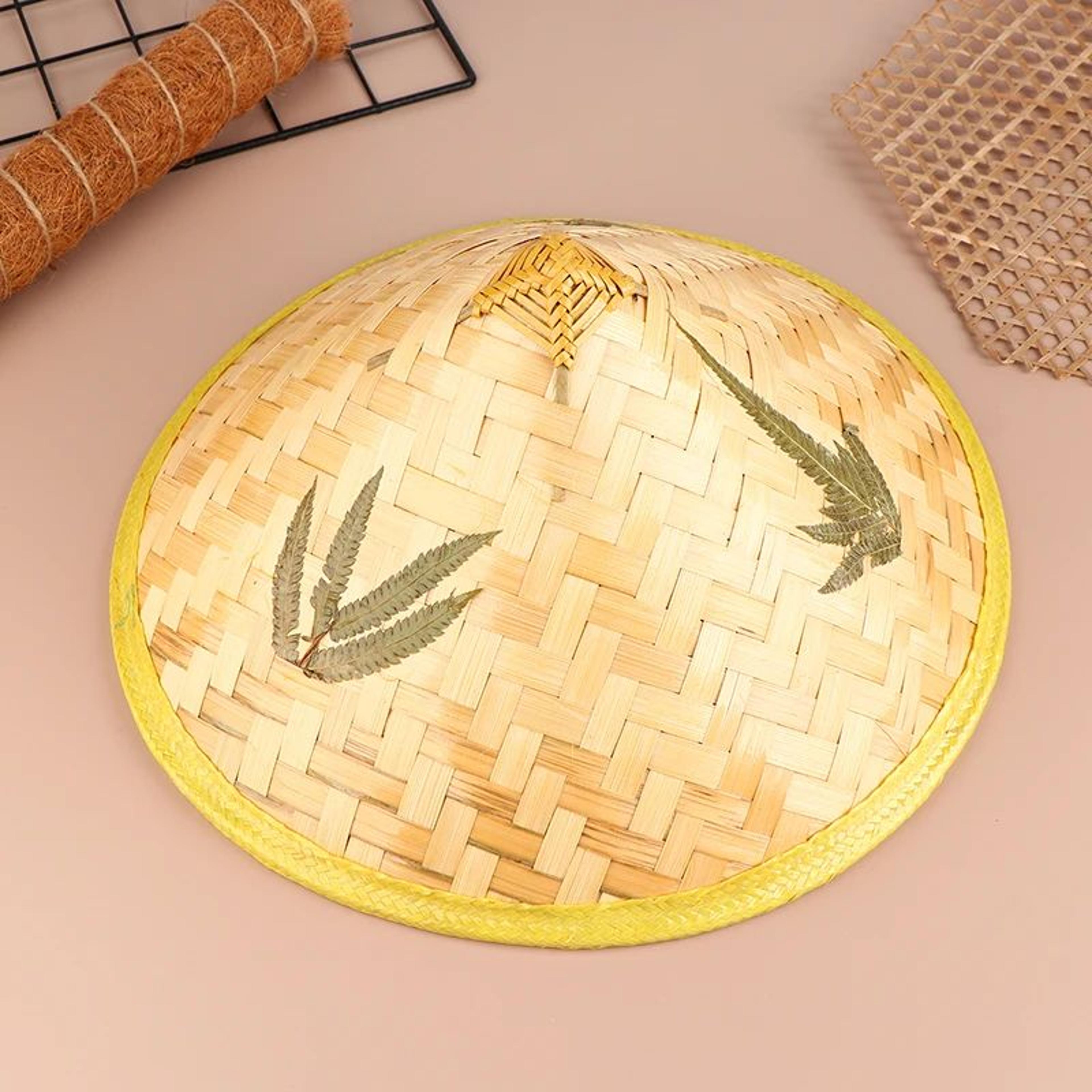 handmade bamboo rattan fisherman hat – retro straw bucket sunshade with asian conical design